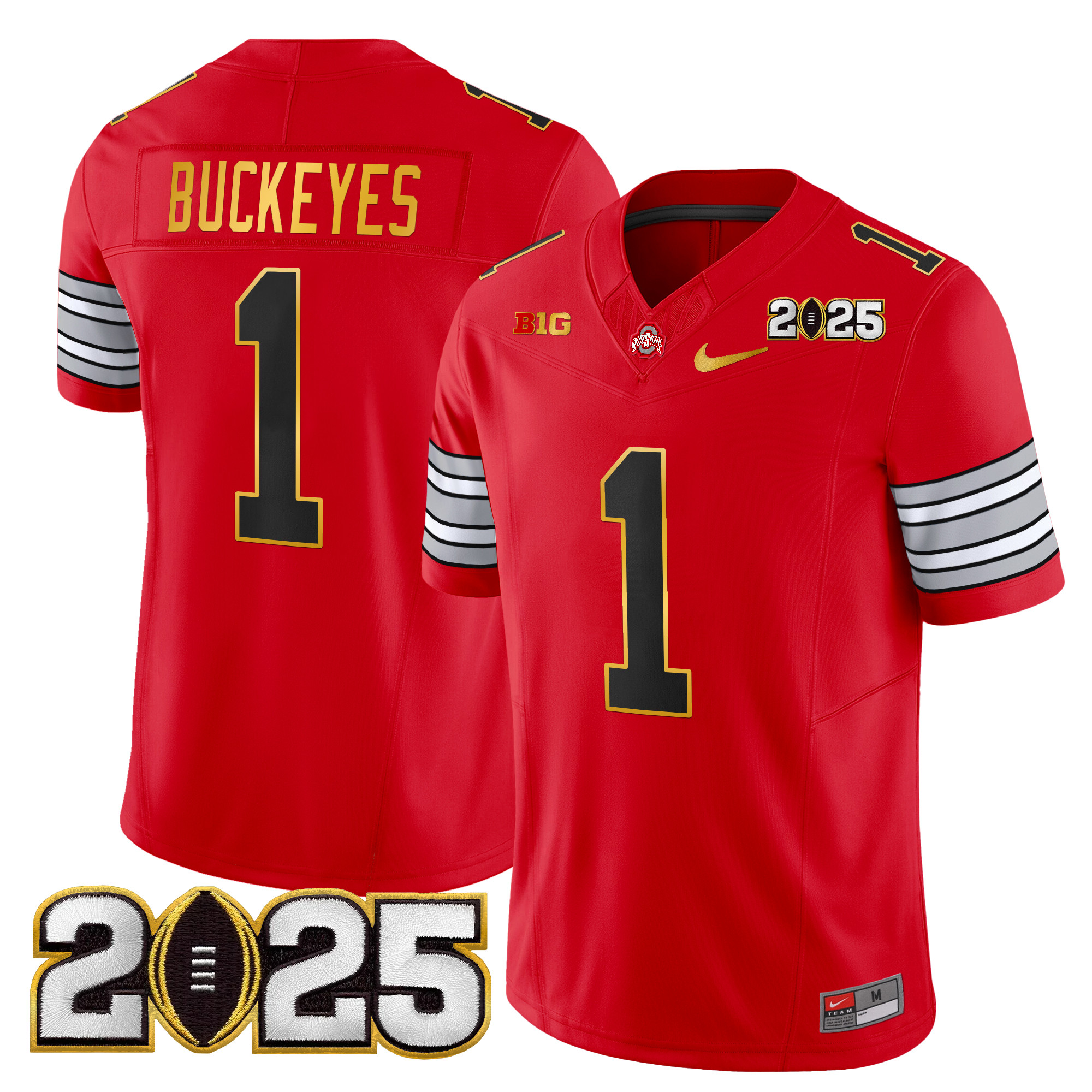 #1 Buckeyes Men's Ohio State Buckeyes 'Heritage Stripe' 2025 CFP Final Patch Gold Trim Vapor Limited Red Jersey - All Stitched