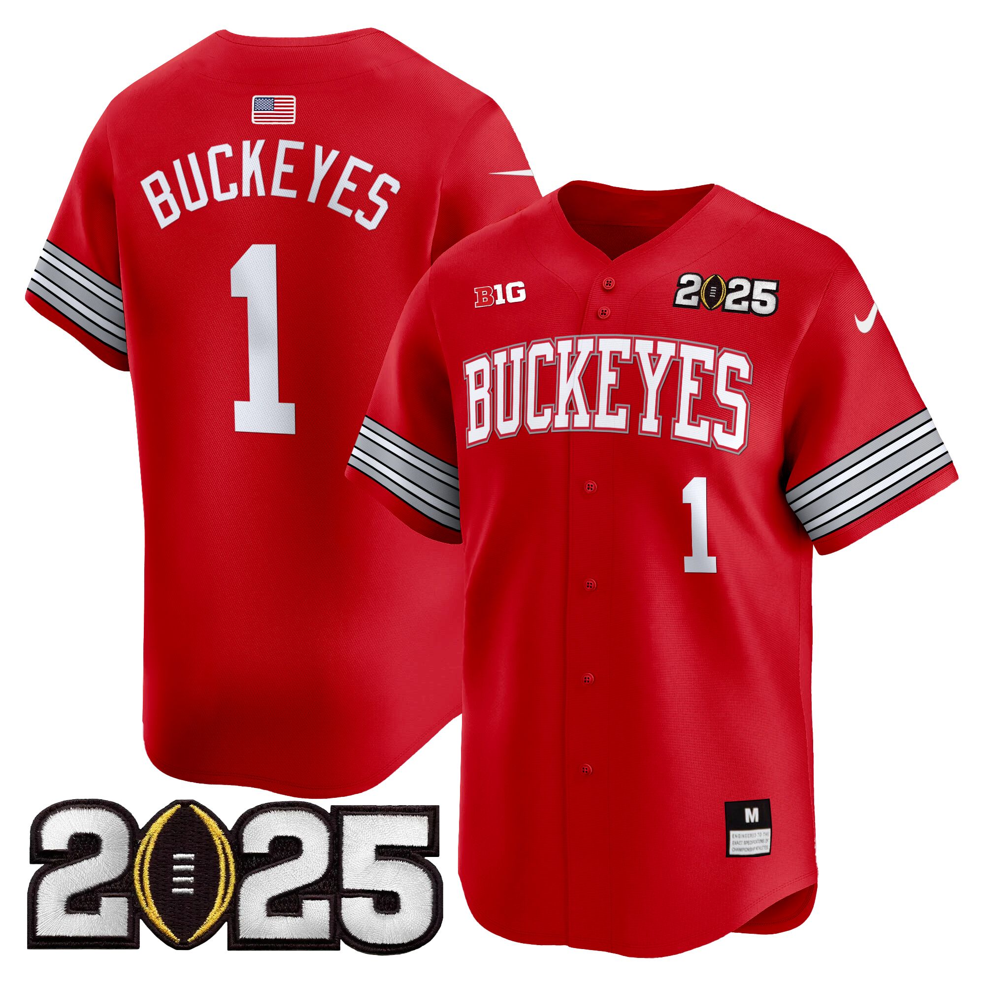 #1 Buckeyes Men's Ohio State Buckeyes 'Heritage Stripe' 2025 CFP Final Patch Vapor Baseball Red Jersey - All Stitched