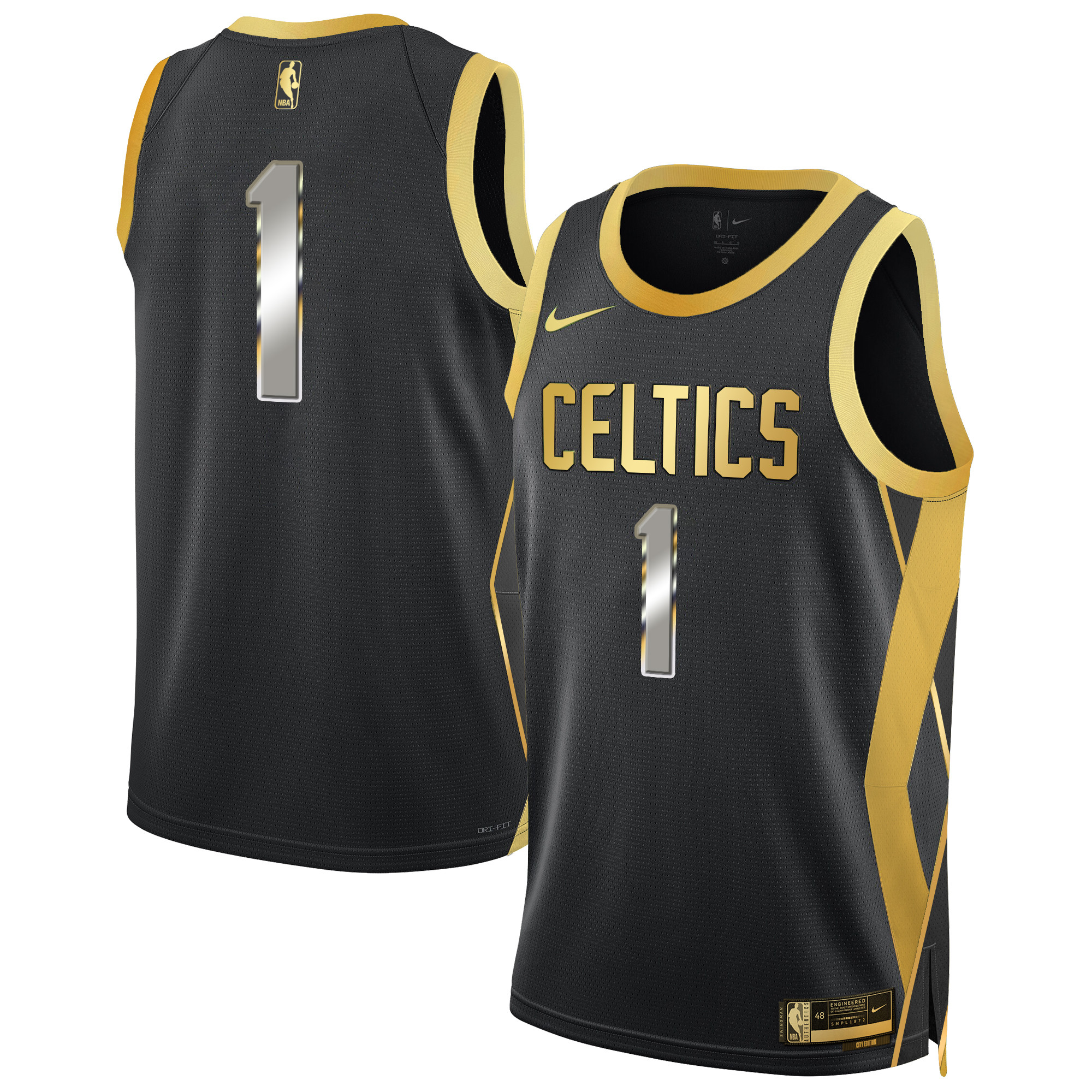 #1 Team Men's Boston Celtics 2024/25 City Edition Swingman Black Gold Jersey - All Stitched