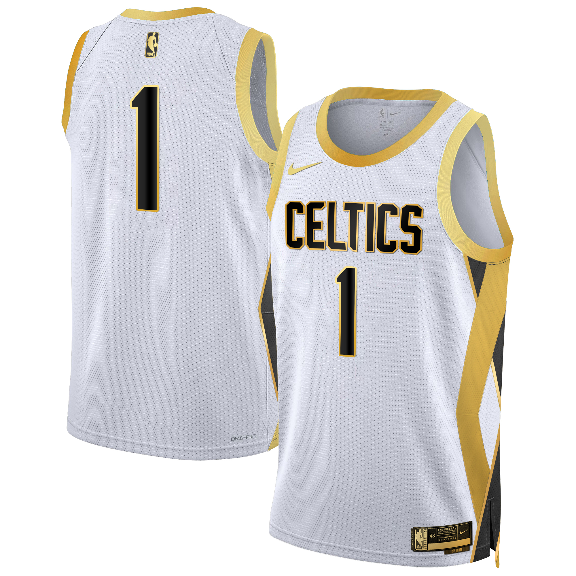 #1 Team Men's Boston Celtics 2024/25 City Edition Swingman White Gold Jersey - All Stitched
