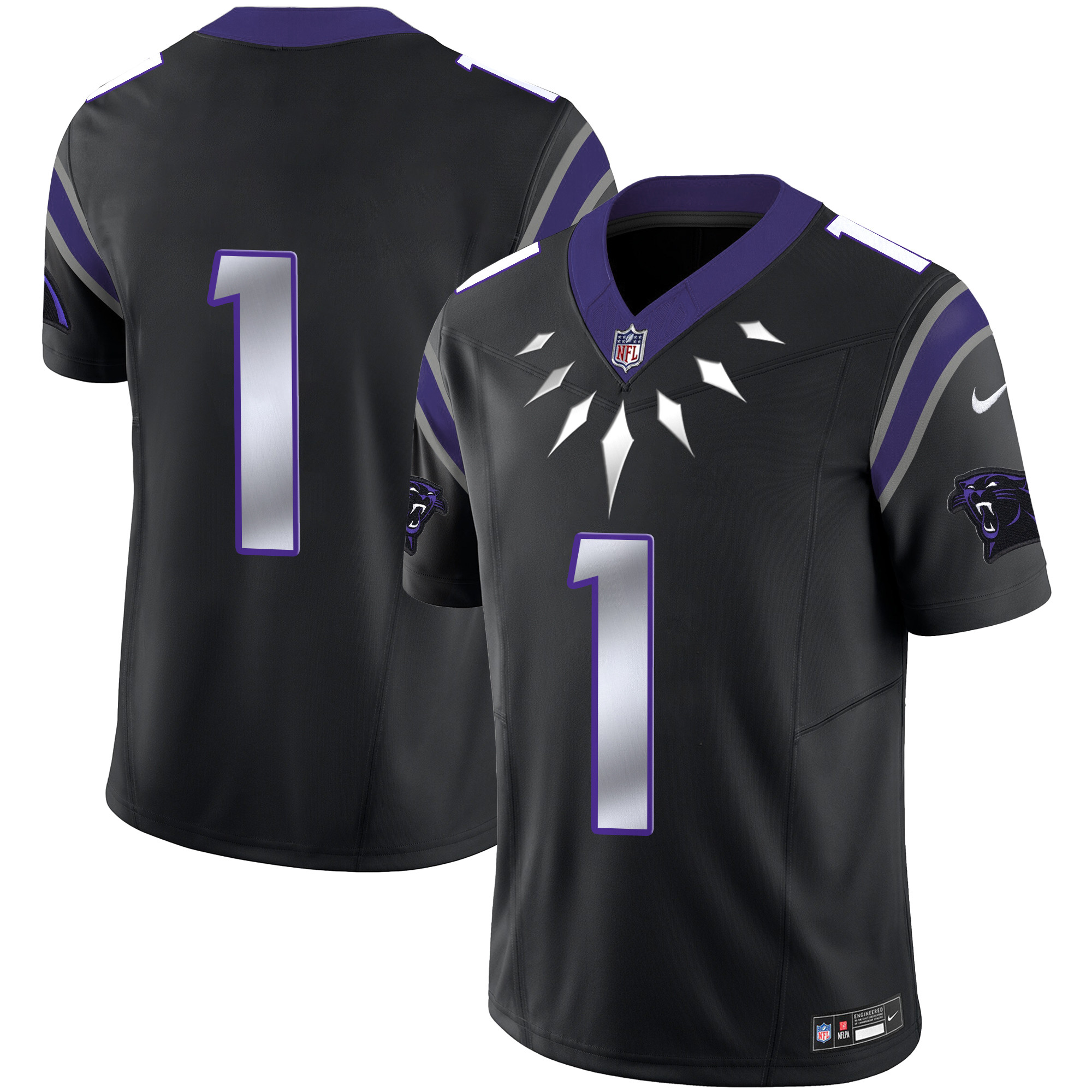 #1 Team Men's Carolina Panthers Wakanda Vapor Limited Black Jersey - All Stitched