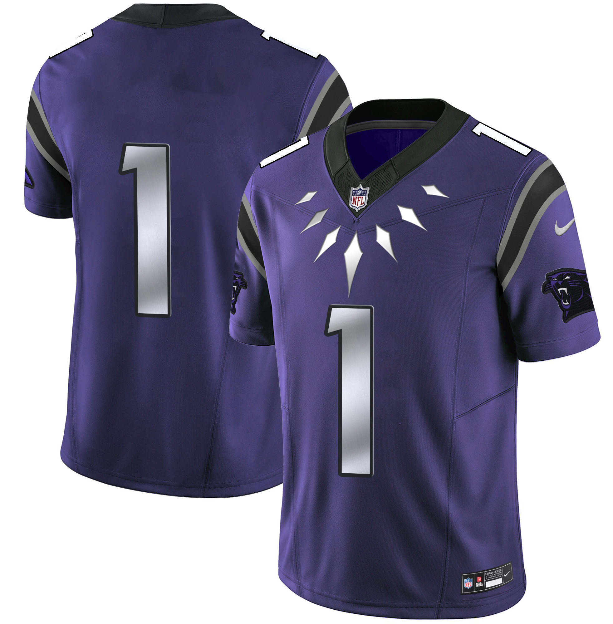 #1 Team Men's Carolina Panthers Wakanda Vapor Limited Purple Jersey - All Stitched