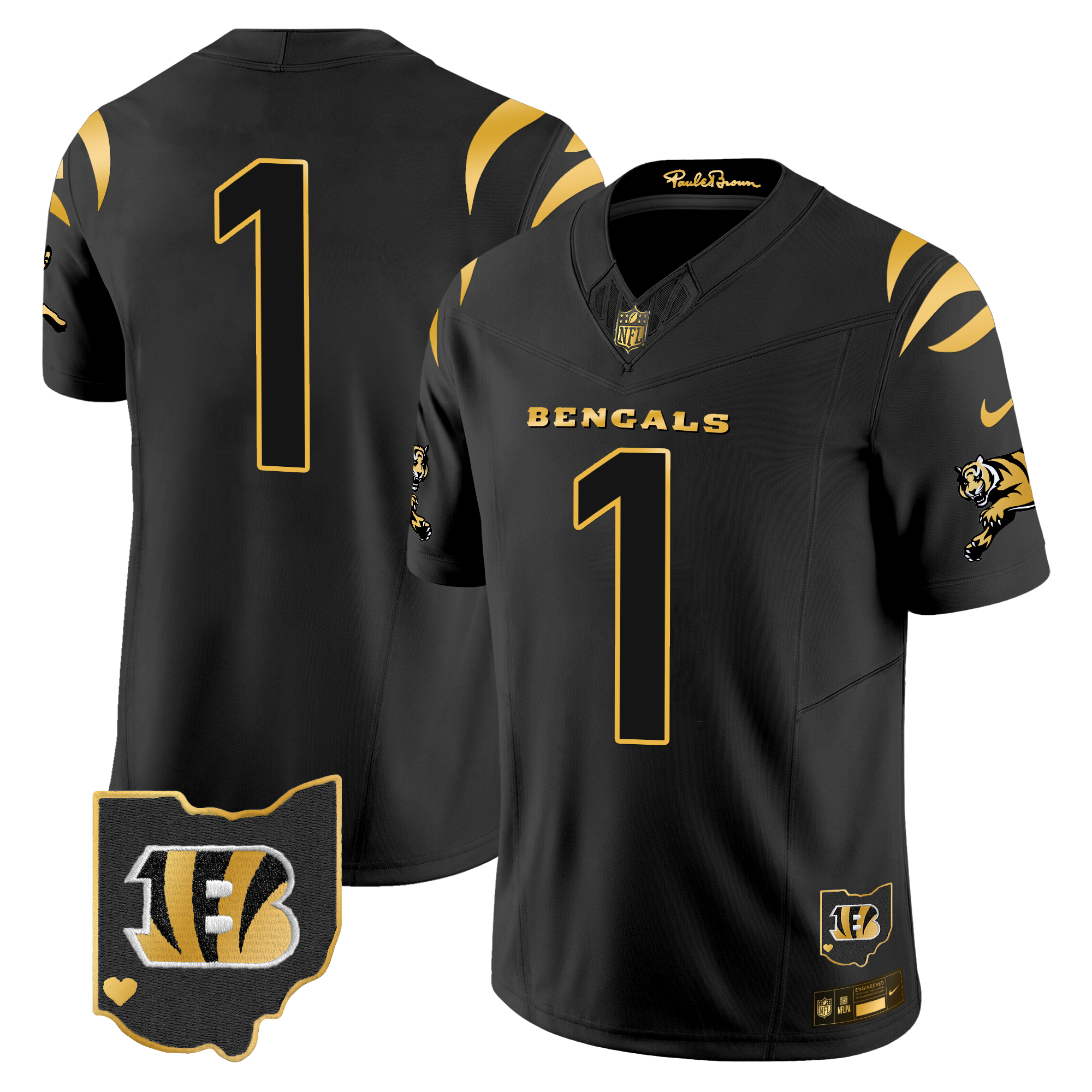 #1 Team Men's Cincinnati Bengals 2024 Gold Vapor Limited Black Gold Jersey - All Stitched