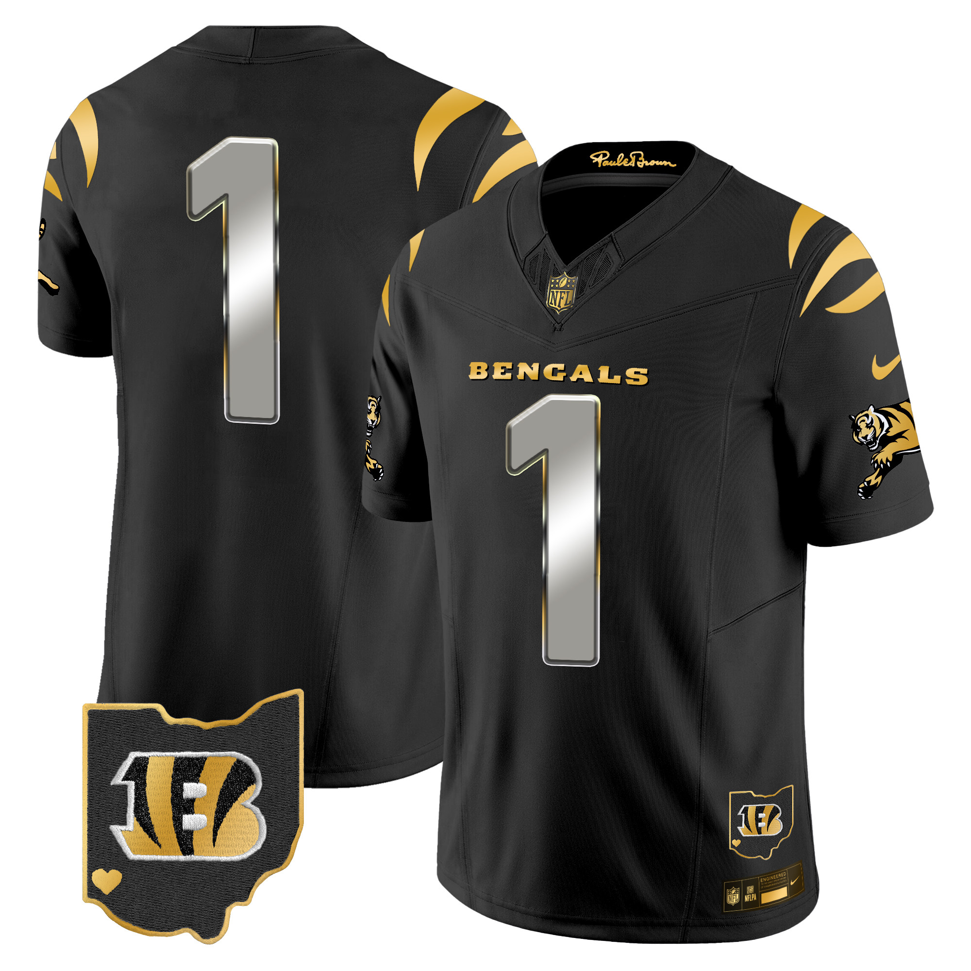 #1 Team Men's Cincinnati Bengals 2024 Gold Vapor Limited Black Limited Jersey - All Stitched