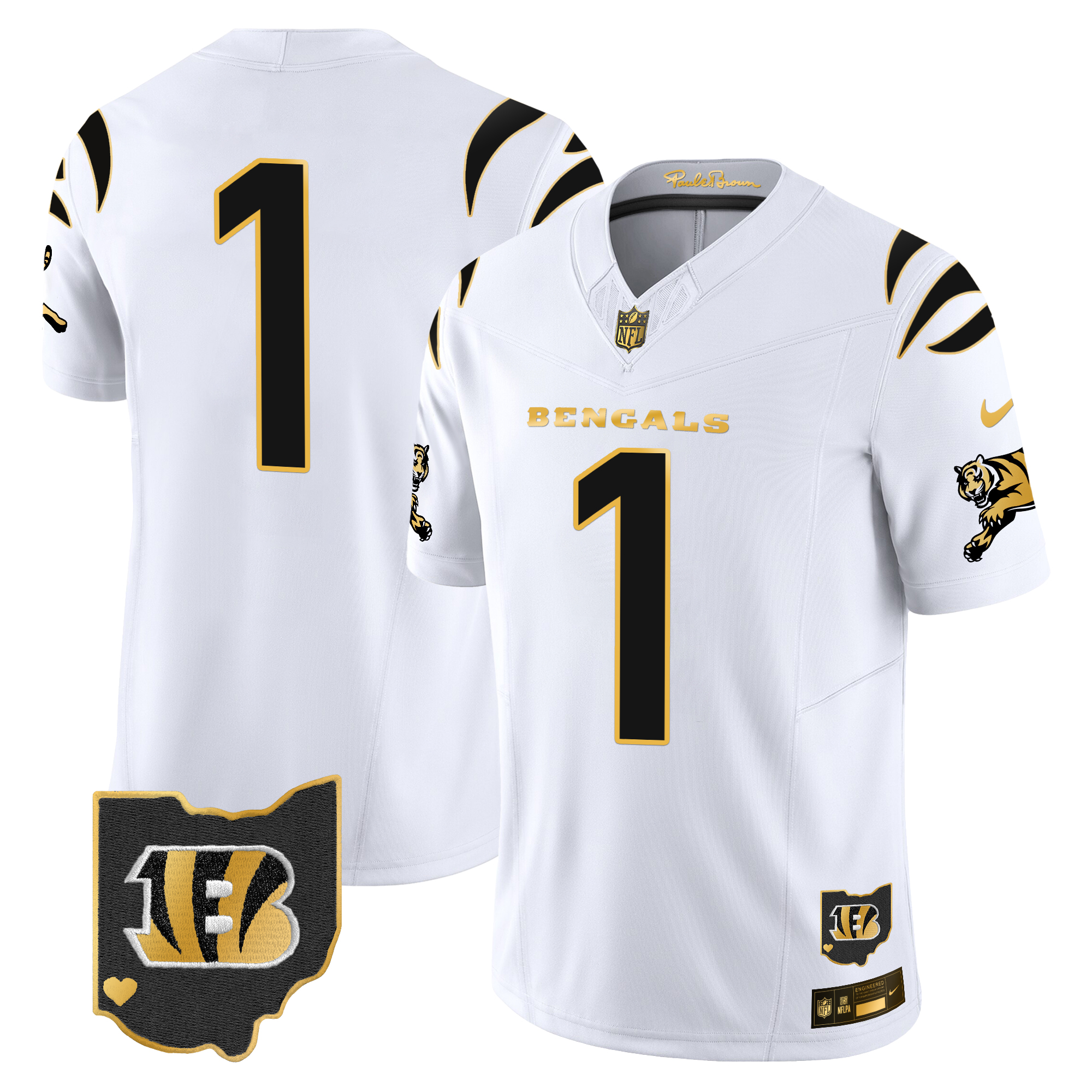 #1 Team Men's Cincinnati Bengals 2024 Gold Vapor Limited White Gold Jersey - All Stitched