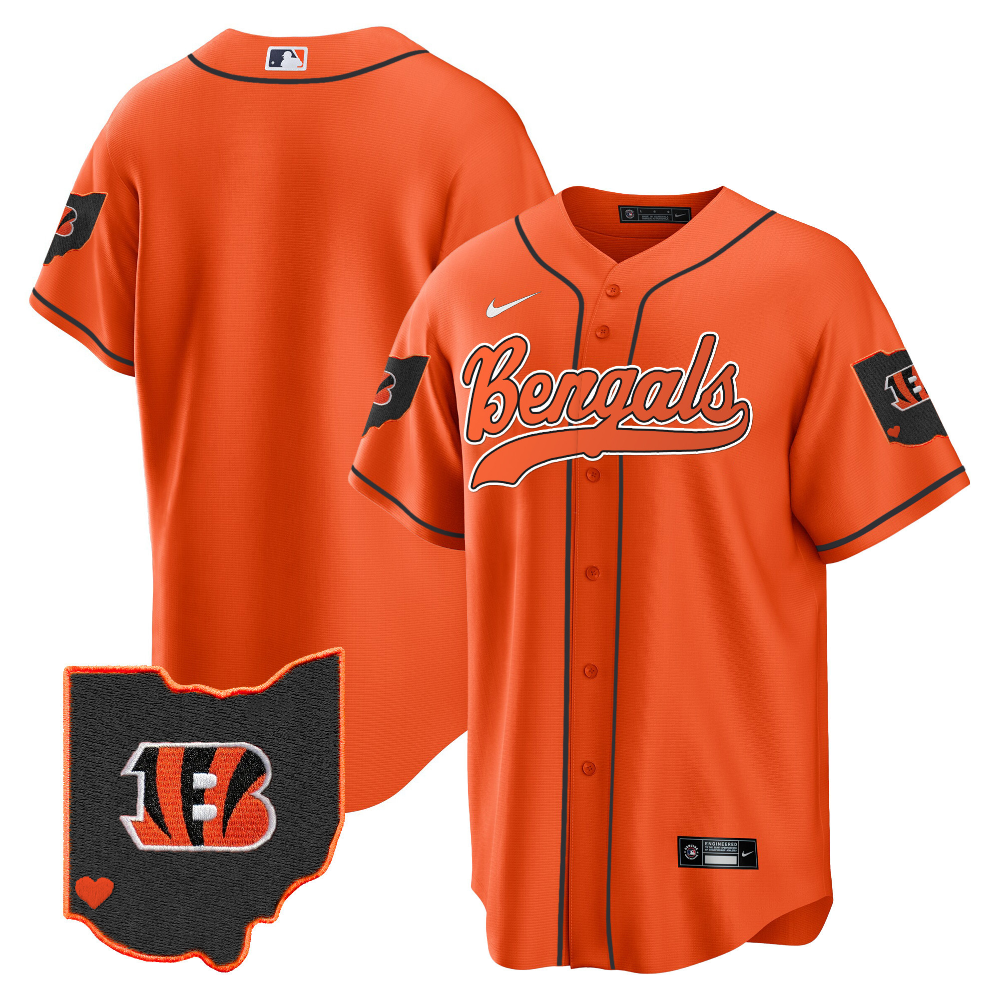 #1 Team Men's Cincinnati Bengals Ohio Patch Baseball Orange Jersey - All Stitched