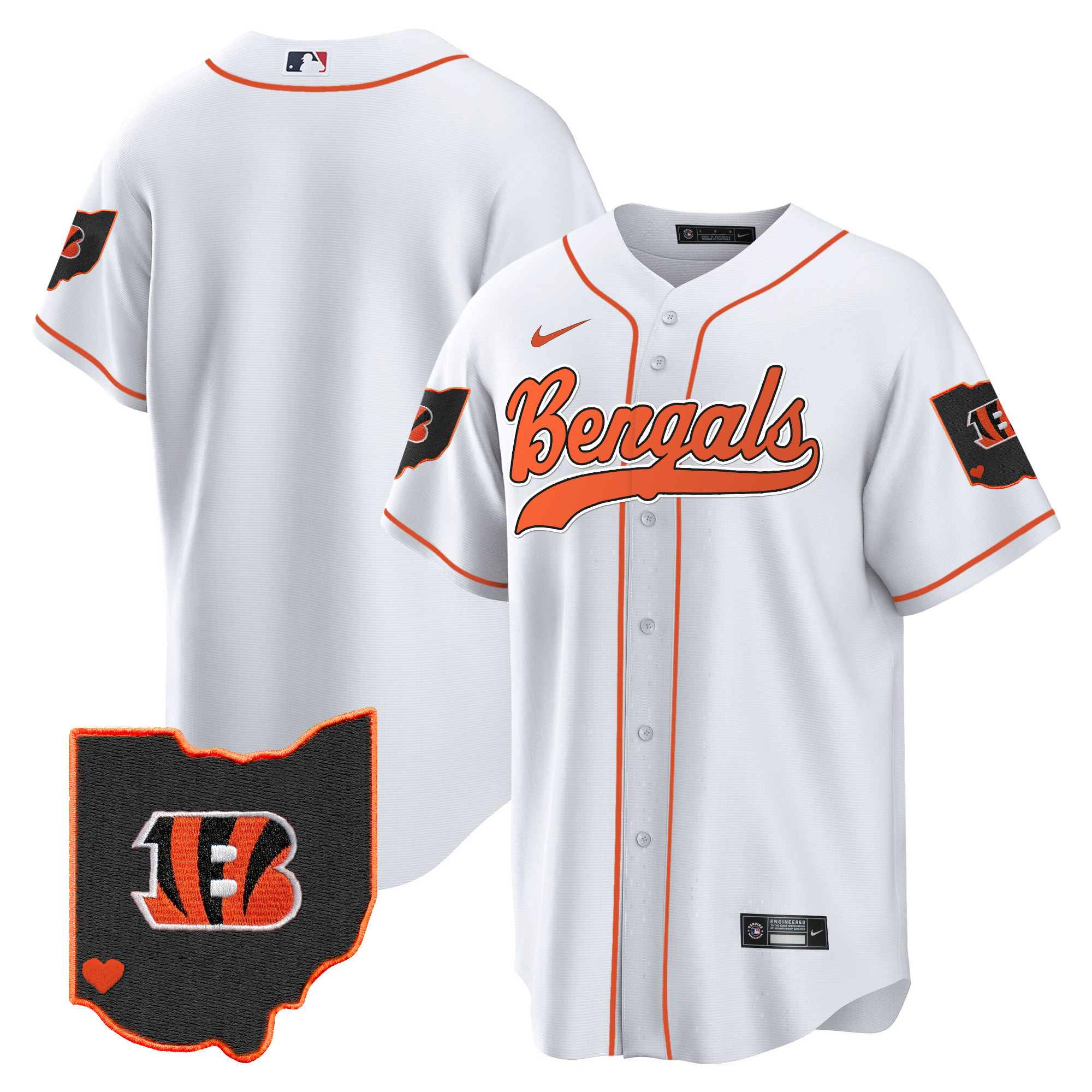 #1 Team Men's Cincinnati Bengals Ohio Patch Baseball White Jersey - All Stitched