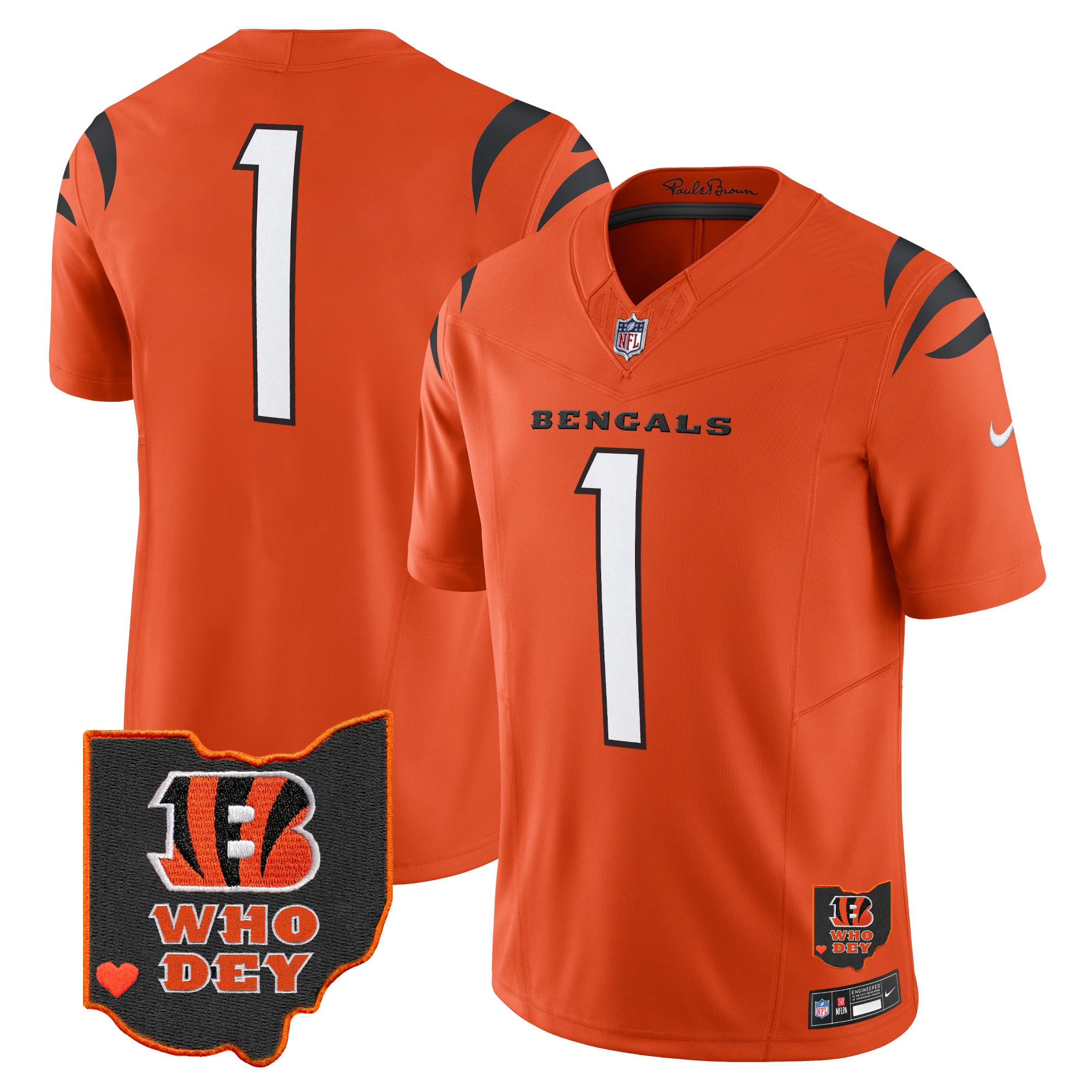 #1 Team Men's Cincinnati Bengals Ohio Patch Vapor Limited Orange Jersey - All Stitched