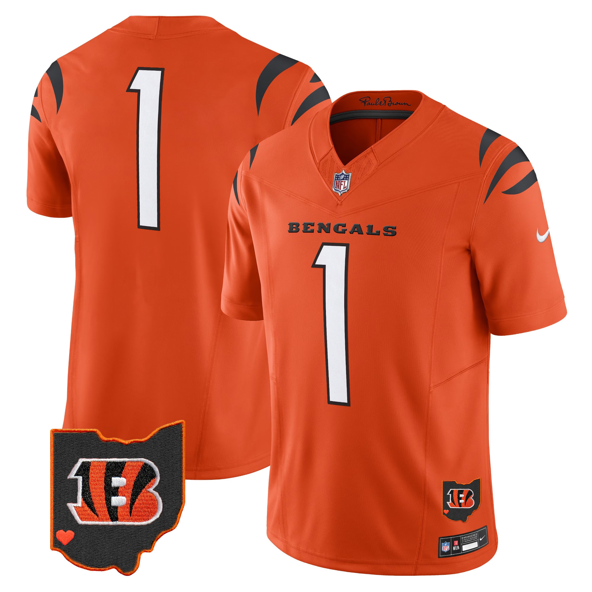 #1 Team Men's Cincinnati Bengals Ohio Patch Vapor Limited Orange Jersey - All Stitched