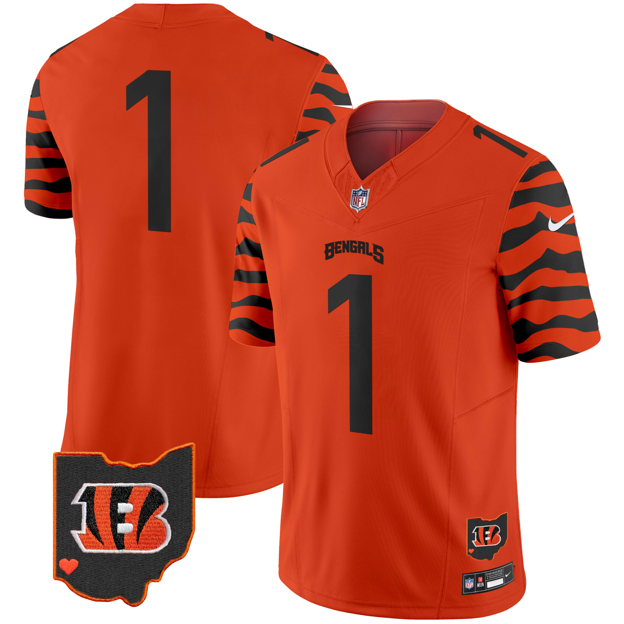 #1 Team Men's Cincinnati Bengals Stripes Vapor Limited Orange Jersey - All Stitched