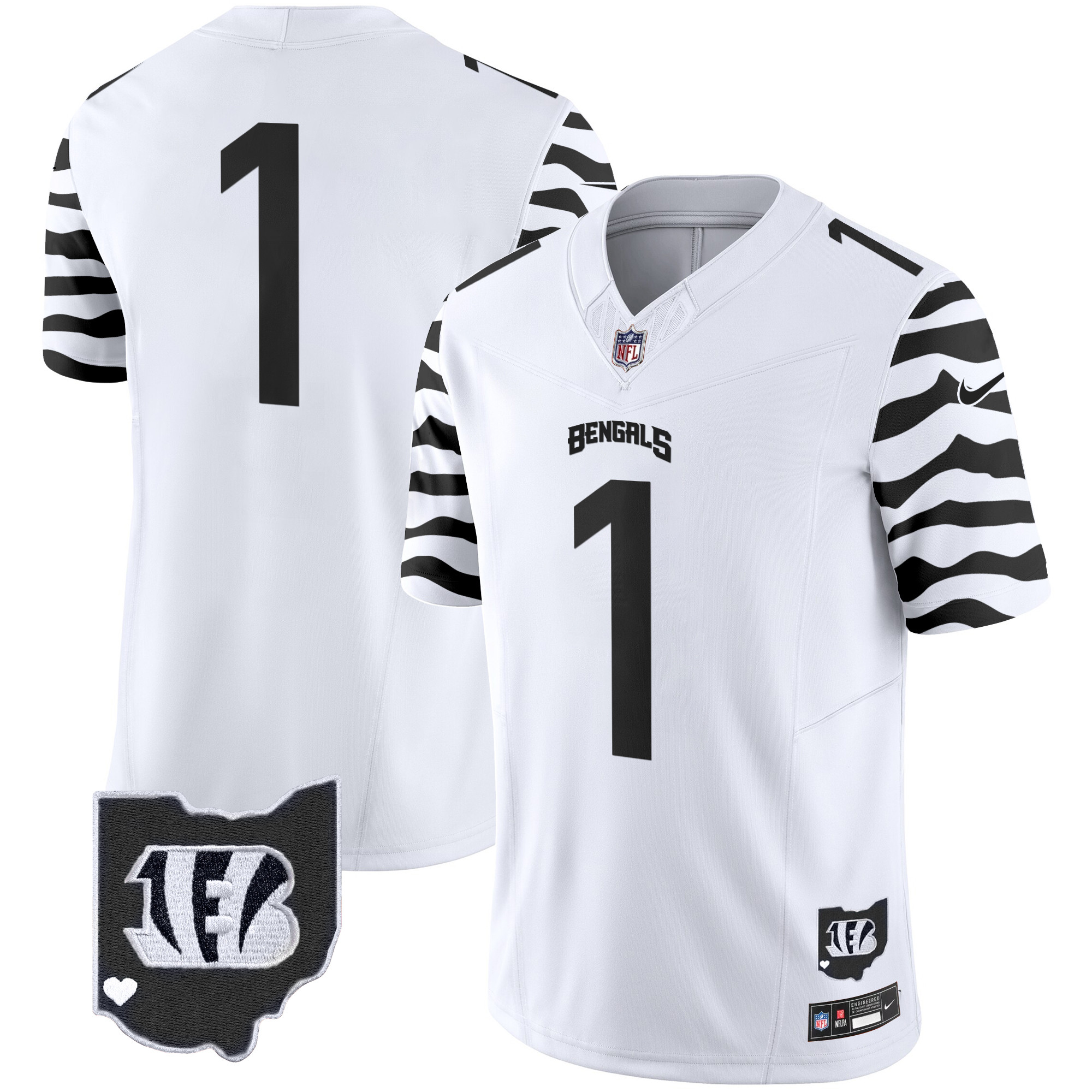 #1 Team Men's Cincinnati Bengals Stripes Vapor Limited White Jersey - All Stitched