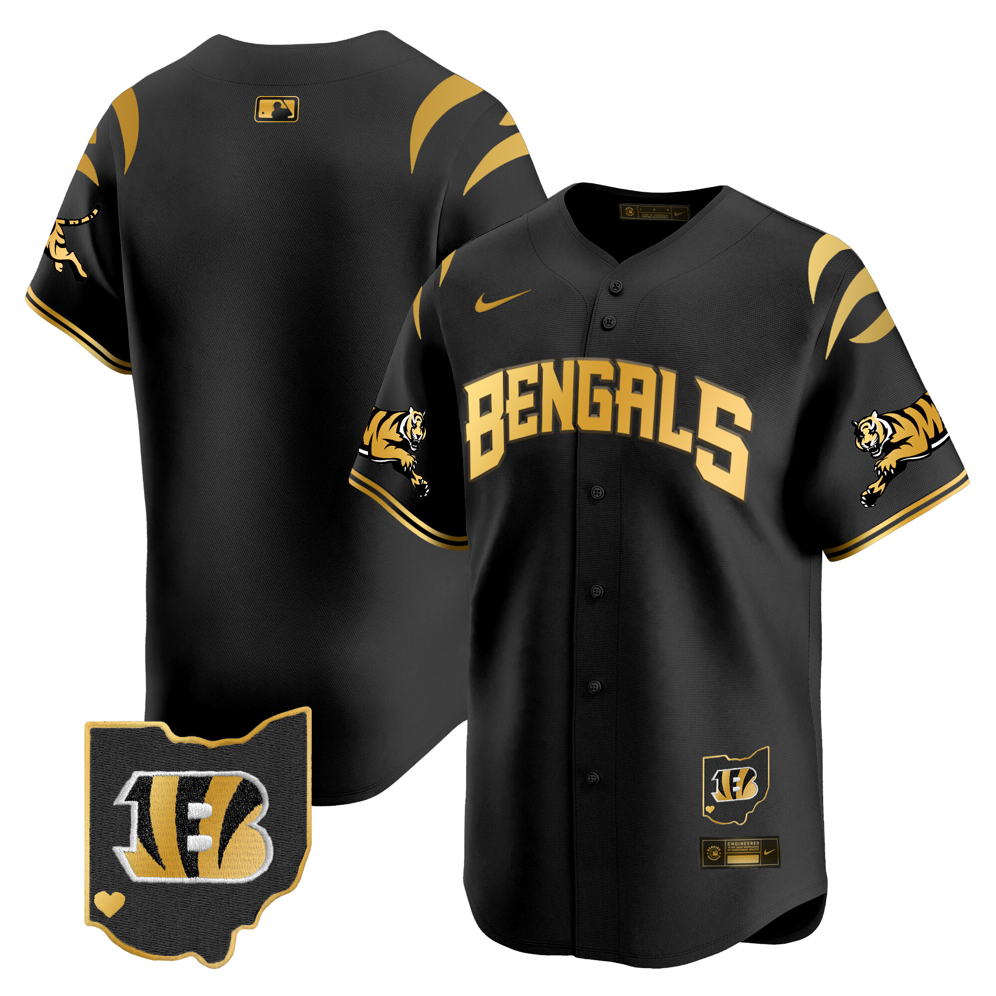 #1 Team Men's Cincinnati Bengals Vapor Premier Limited Black Gold Jersey - All Stitched