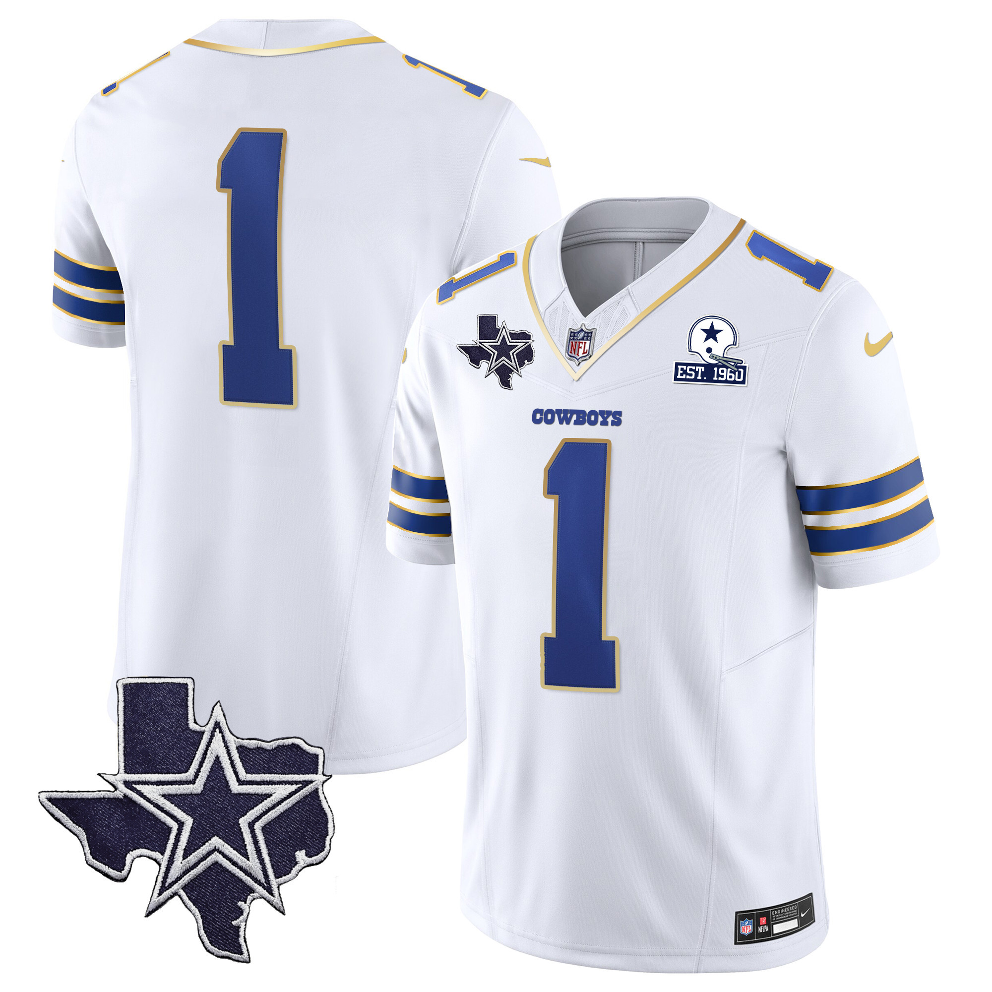 #1 Team Men's Dallas Cowboys Vapor Gold White Gold Trim Jersey - All Stitched