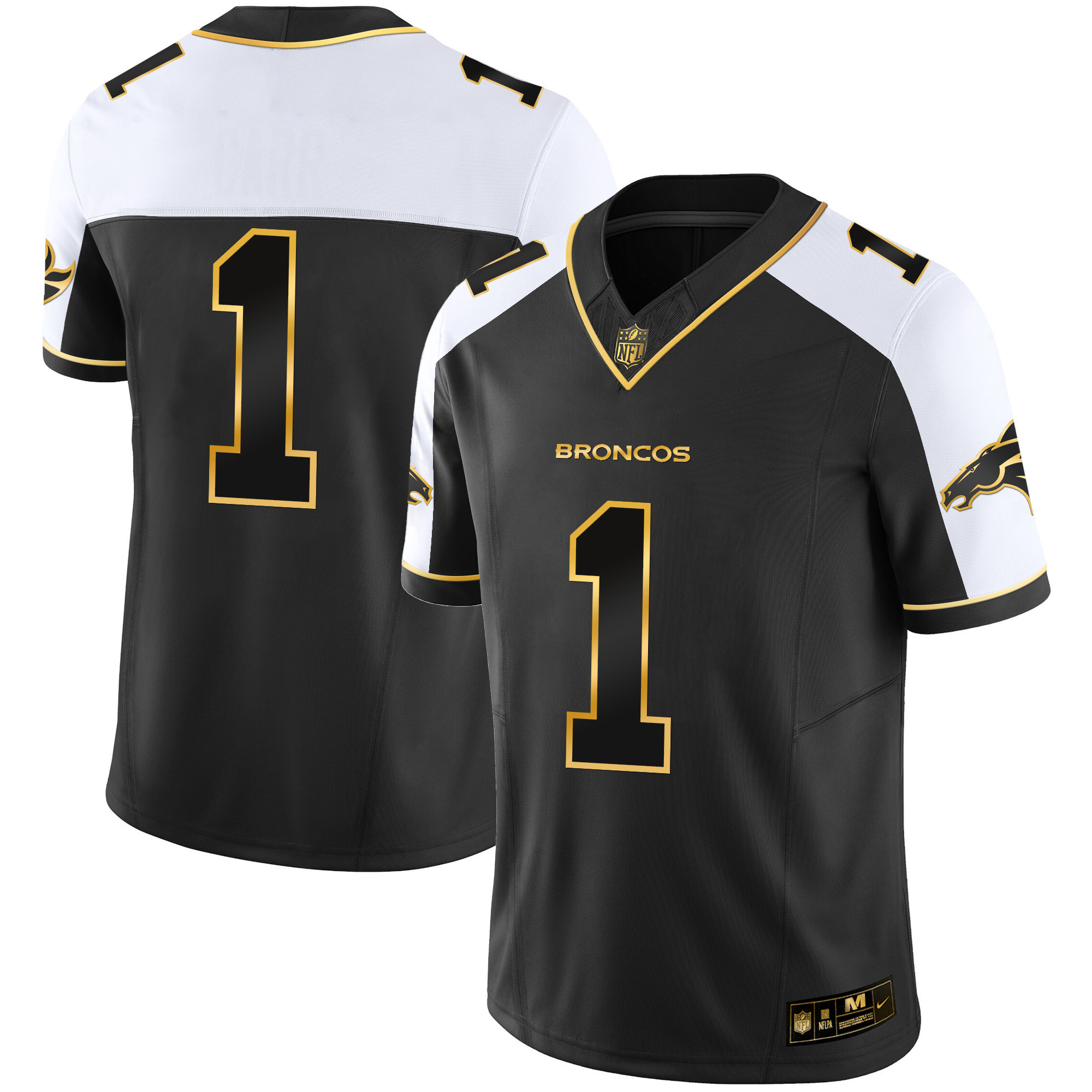 #1 Team Men's Denver Broncos Gold Vapor Limited Alternate Jersey - All Stitched