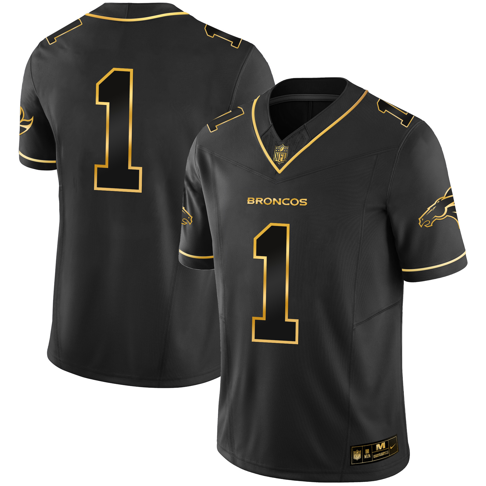 #1 Team Men's Denver Broncos Gold Vapor Limited Black Gold Jersey - All Stitched