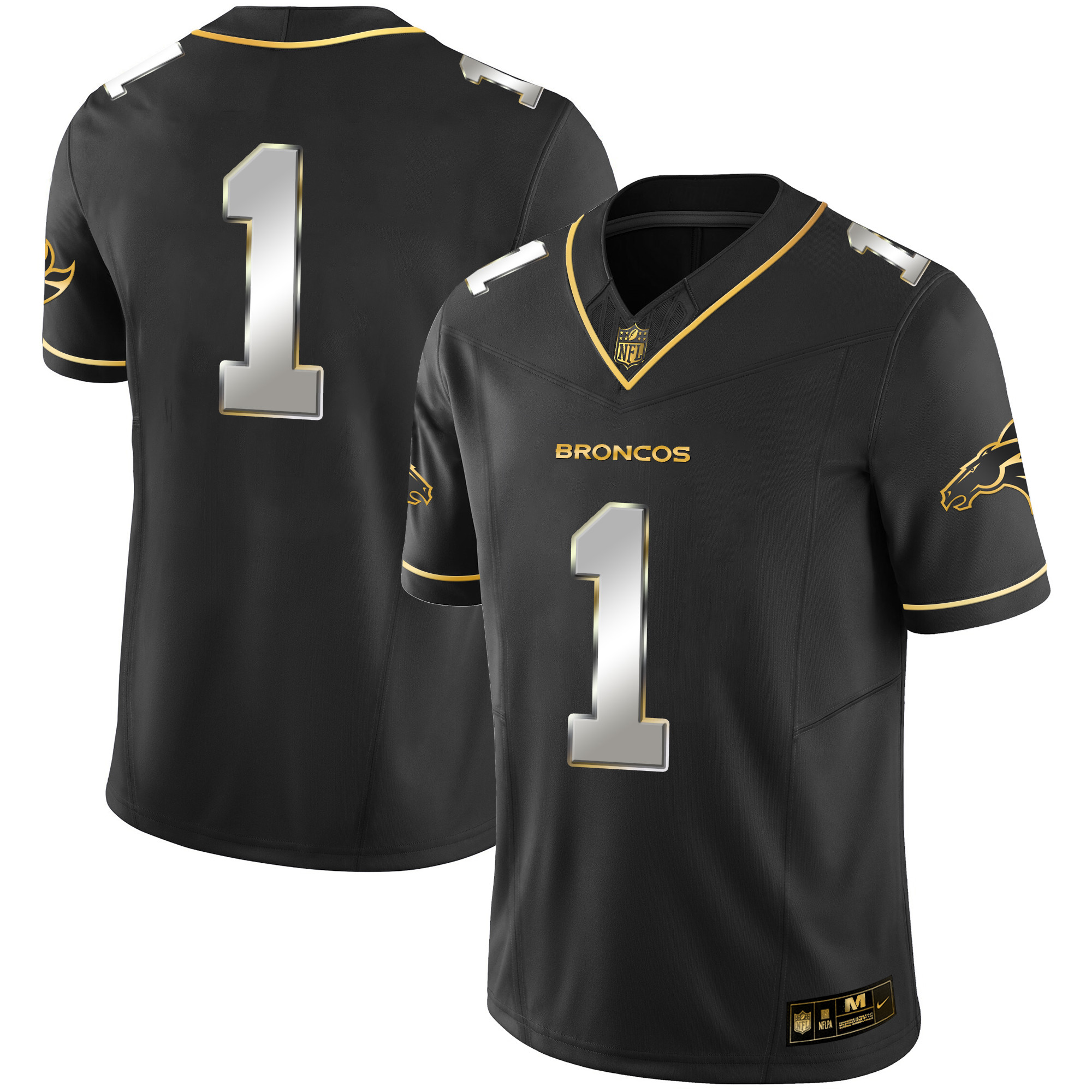 #1 Team Men's Denver Broncos Gold Vapor Limited Black Limitted Jersey - All Stitched
