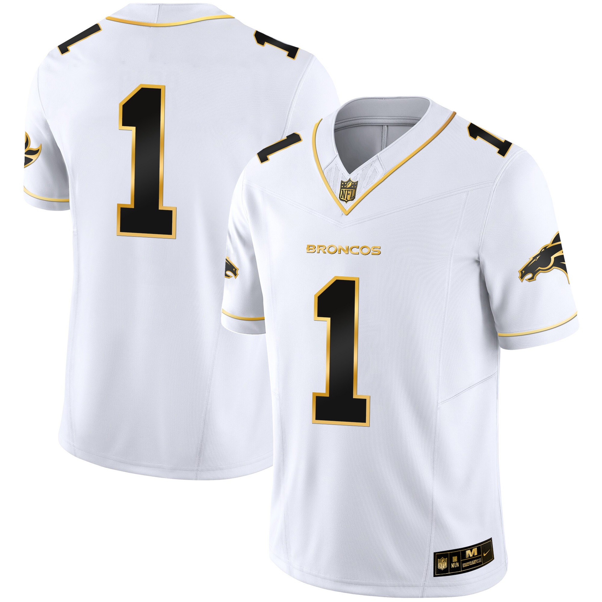 #1 Team Men's Denver Broncos Gold Vapor Limited White Gold Jersey - All Stitched