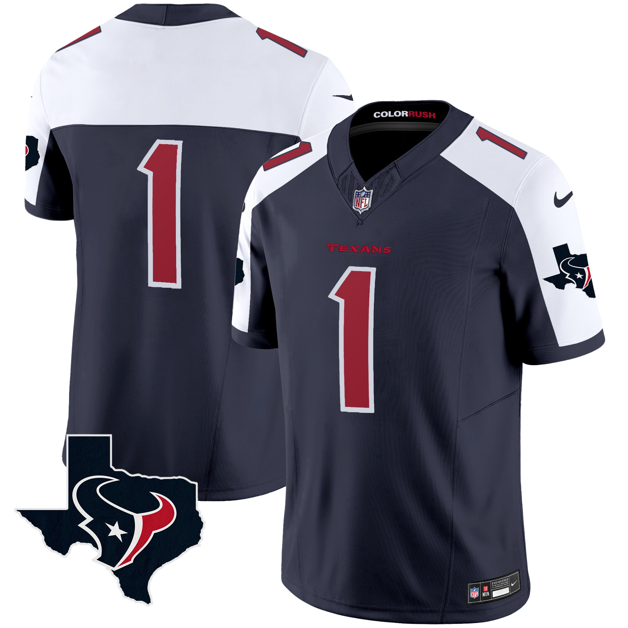 #1 Team Men's Houston Texans Color Rush Legend Vapor Navy Alternate Jersey - All Stitched
