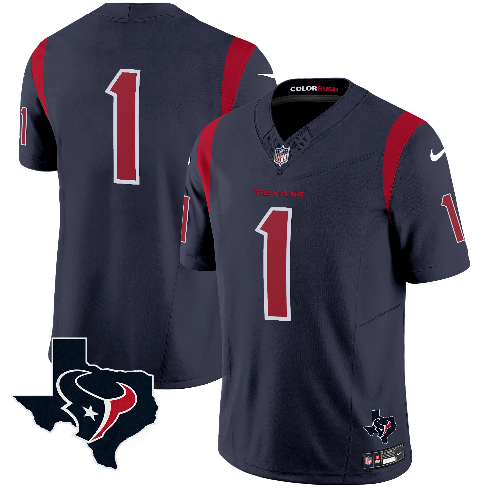#1 Team Men's Houston Texans Color Rush Legend Vapor Navy Jersey - All Stitched