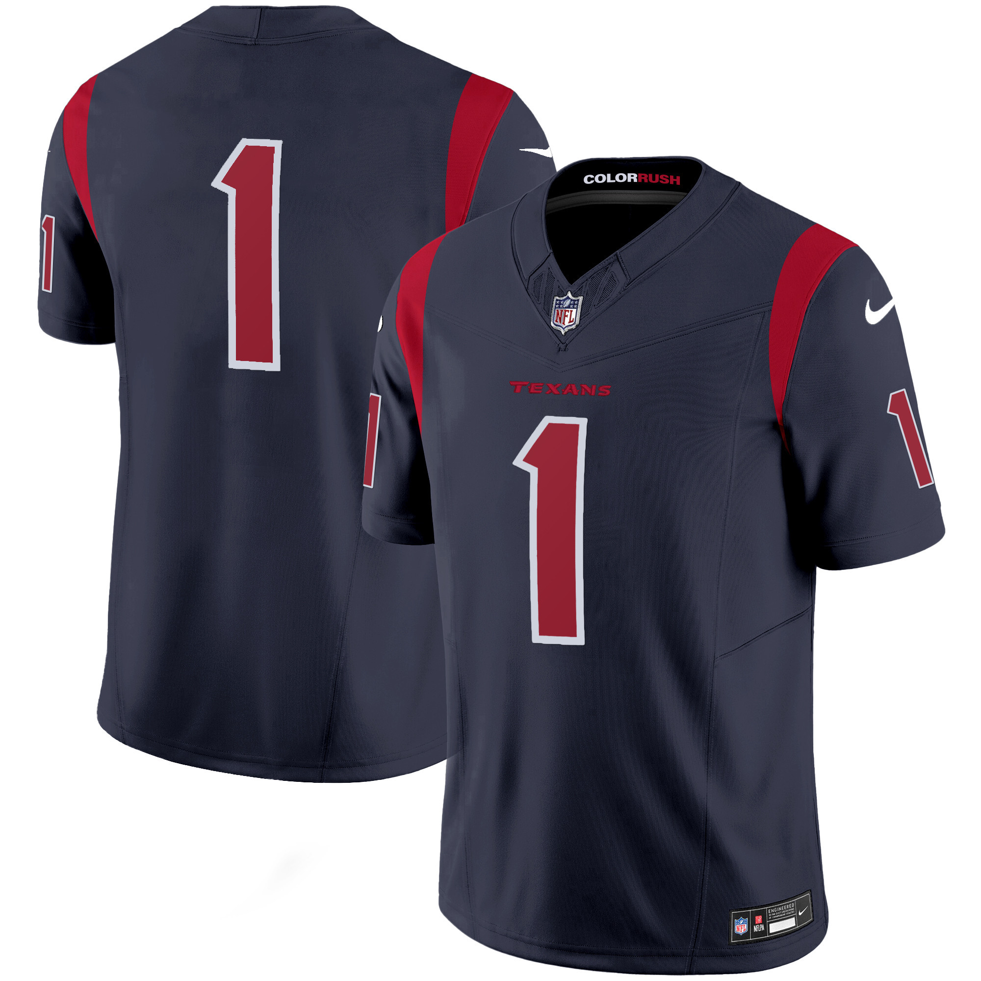 #1 Team Men's Houston Texans Color Rush Legend Vapor Navy Jersey - All Stitched