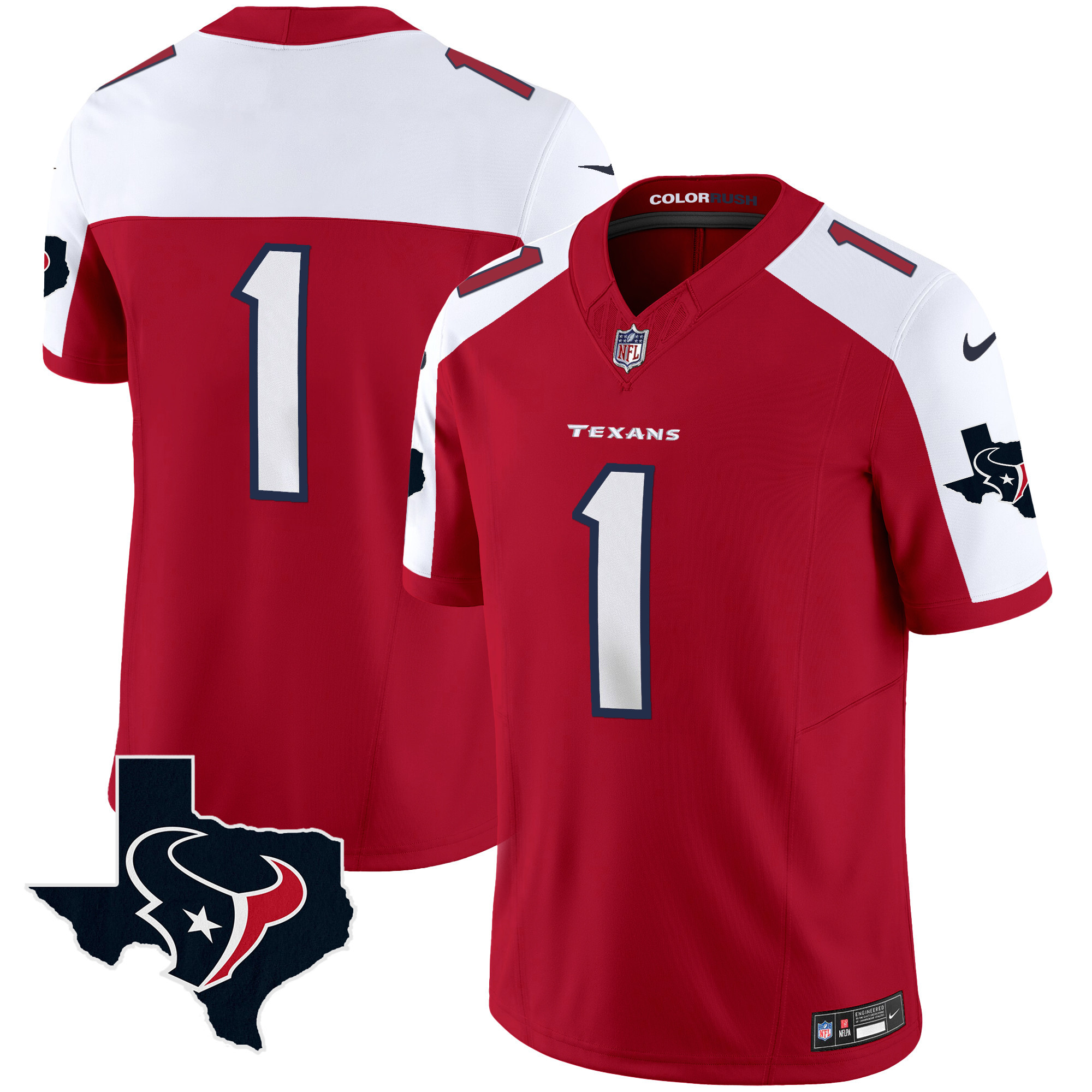 #1 Team Men's Houston Texans Color Rush Legend Vapor Red Alternate Jersey - All Stitched