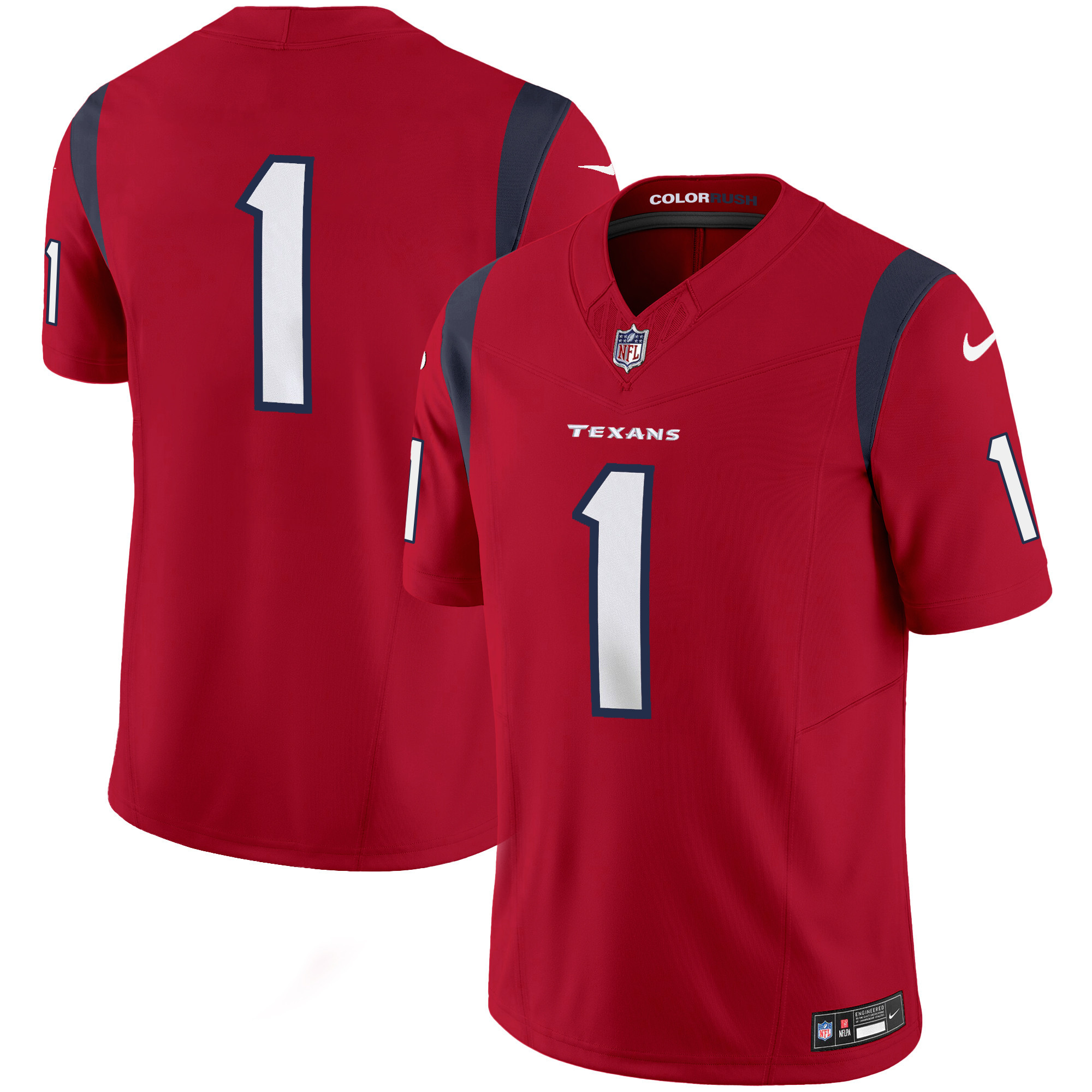 #1 Team Men's Houston Texans Color Rush Legend Vapor Red Jersey - All Stitched