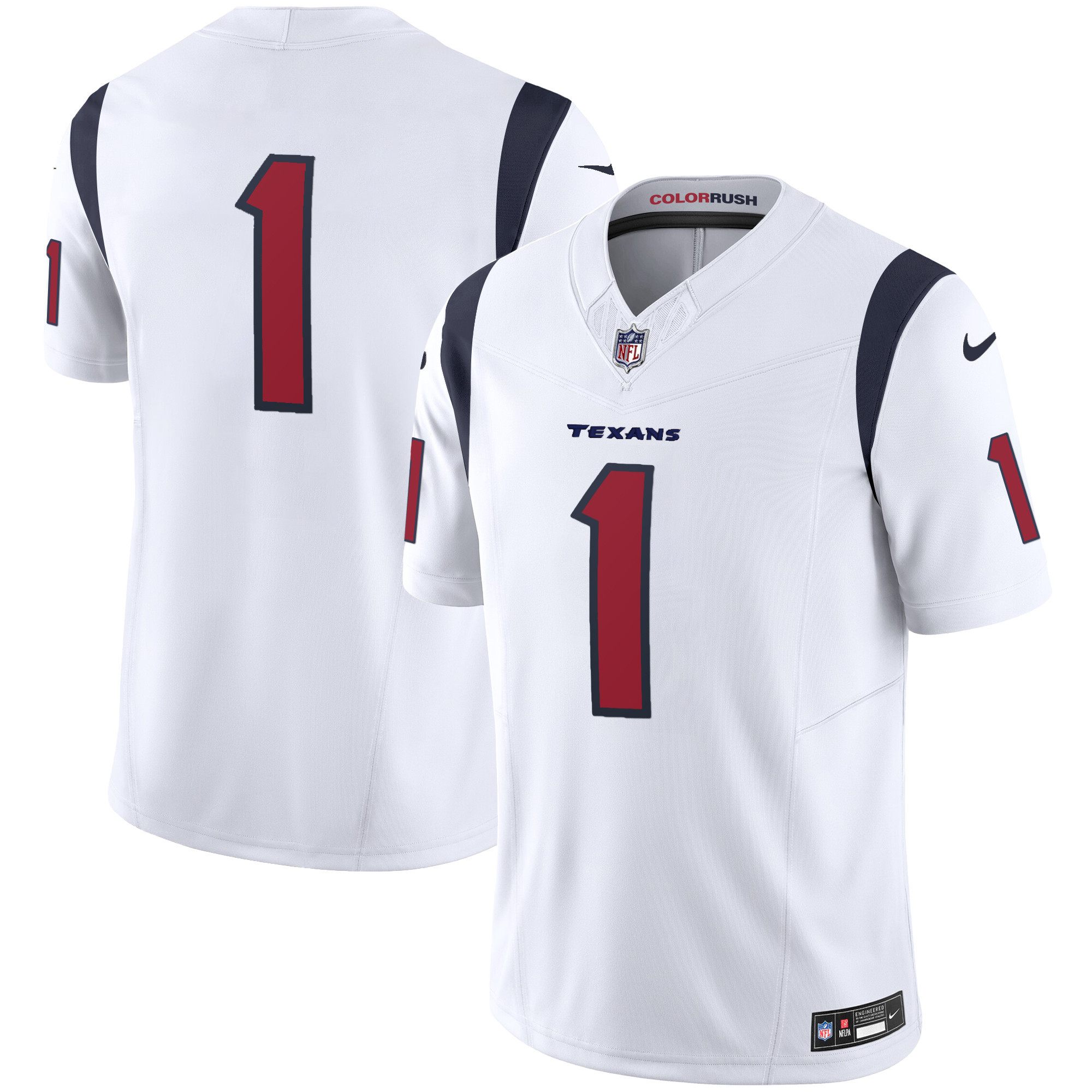 #1 Team Men's Houston Texans Color Rush Legend Vapor White Jersey - All Stitched