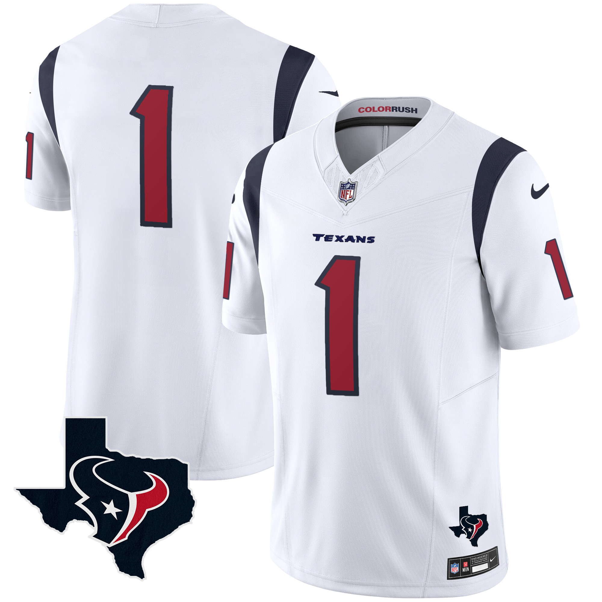 #1 Team Men's Houston Texans Color Rush Legend Vapor White Jersey - All Stitched
