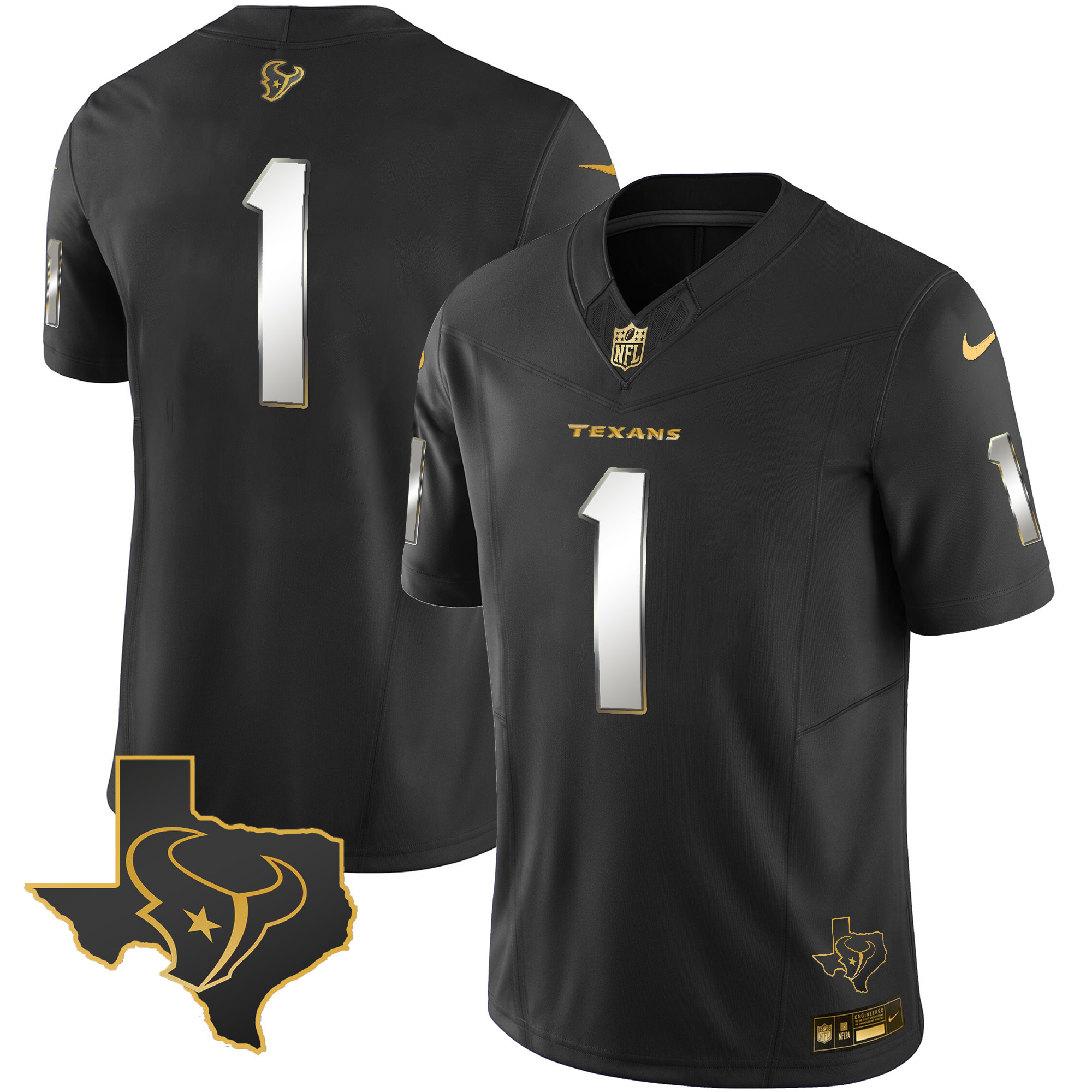 #1 Team Men's Houston Texans Gold Vapor Limited Black Limited Jersey - All Stitched