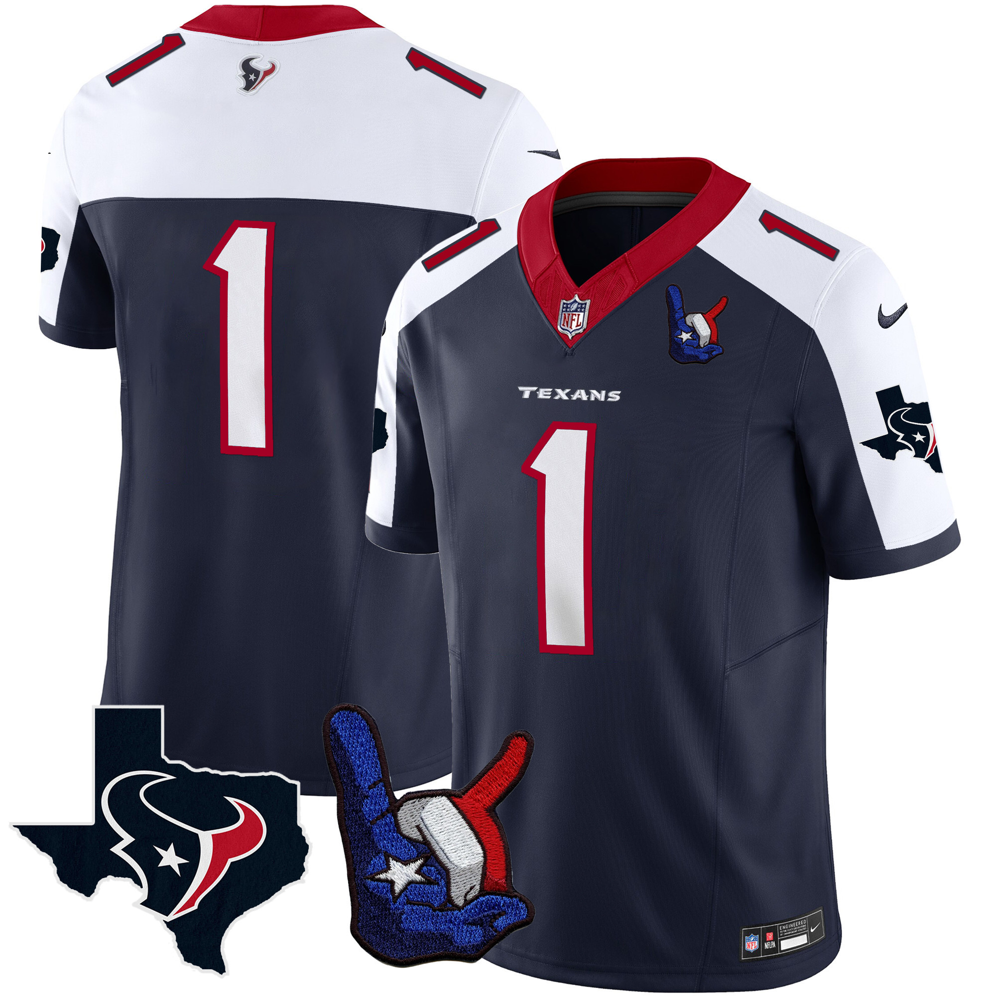 #1 Team Men's Houston Texans Hand Sign Throwing Up The H Vapor Alternate Jersey - All Stitched