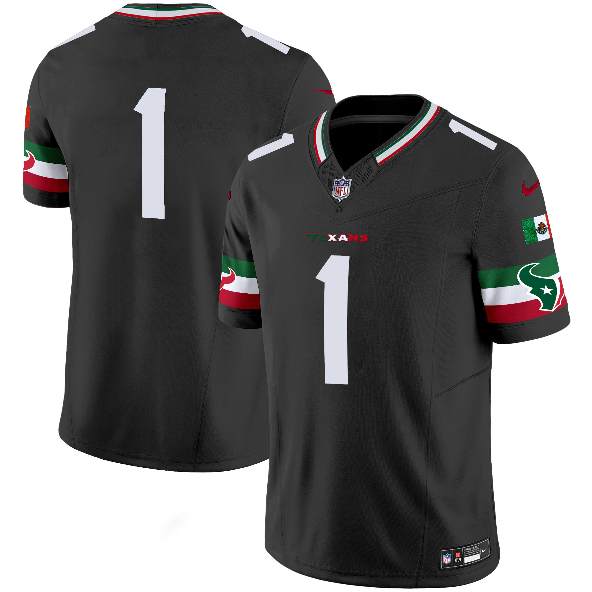 #1 Team Men's Houston Texans Mexico Vapor Limited Black Jersey - All Stitched