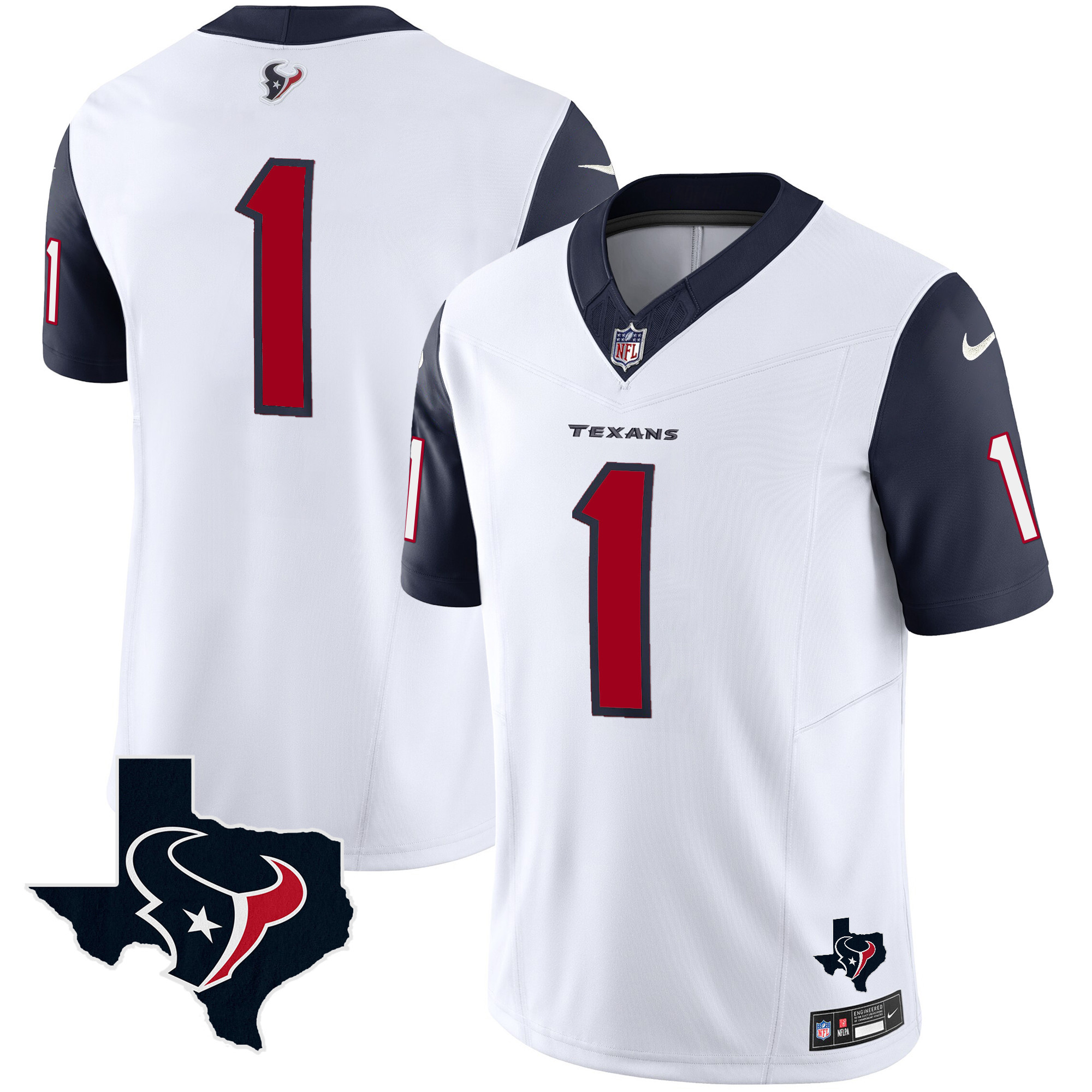 #1 Team Men's Houston Texans Vapor Limited Navy Sleeves Jersey - All Stitched