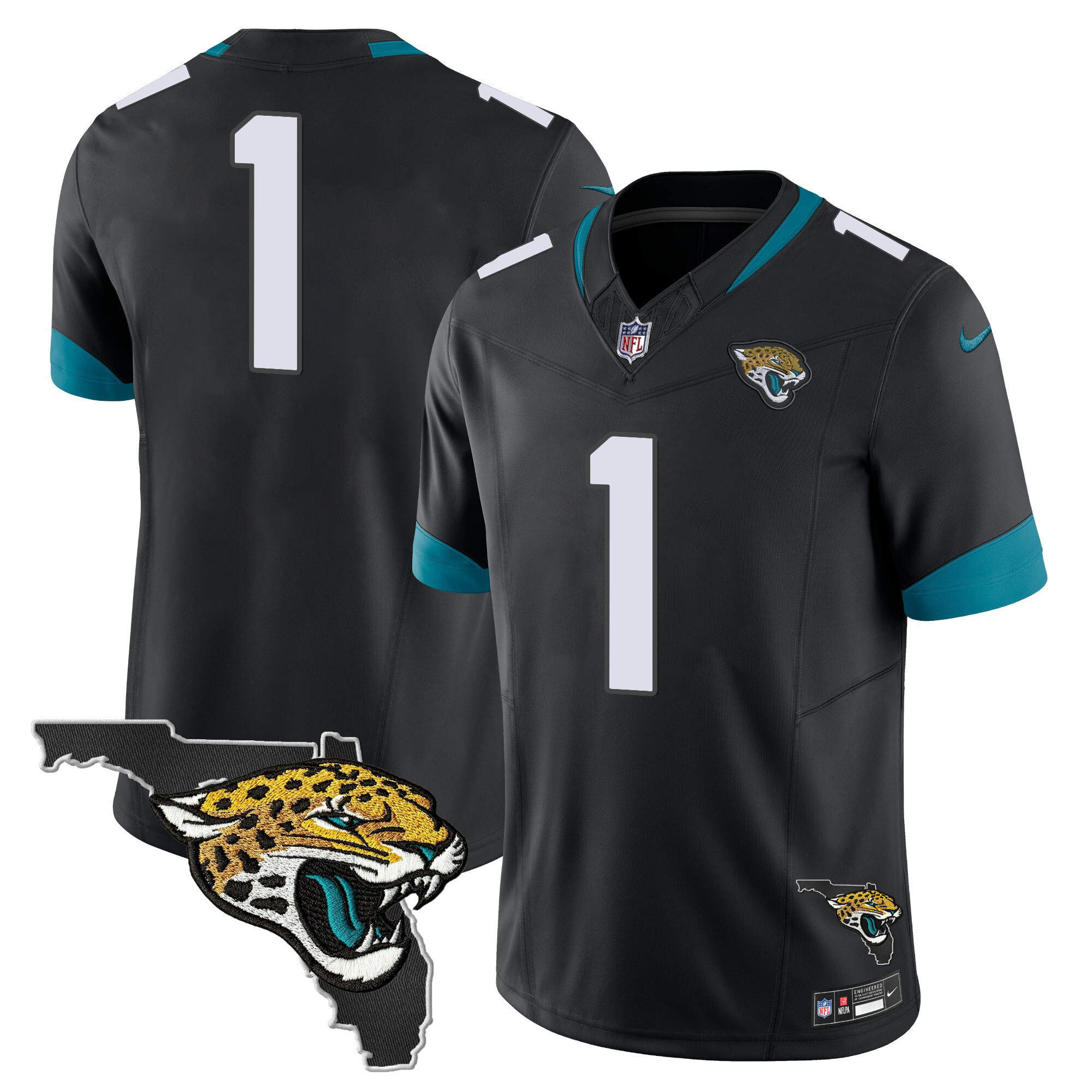 #1 Team Men's Jacksonville Jaguars Florida Patch Vapor Black Jersey - All Stitched