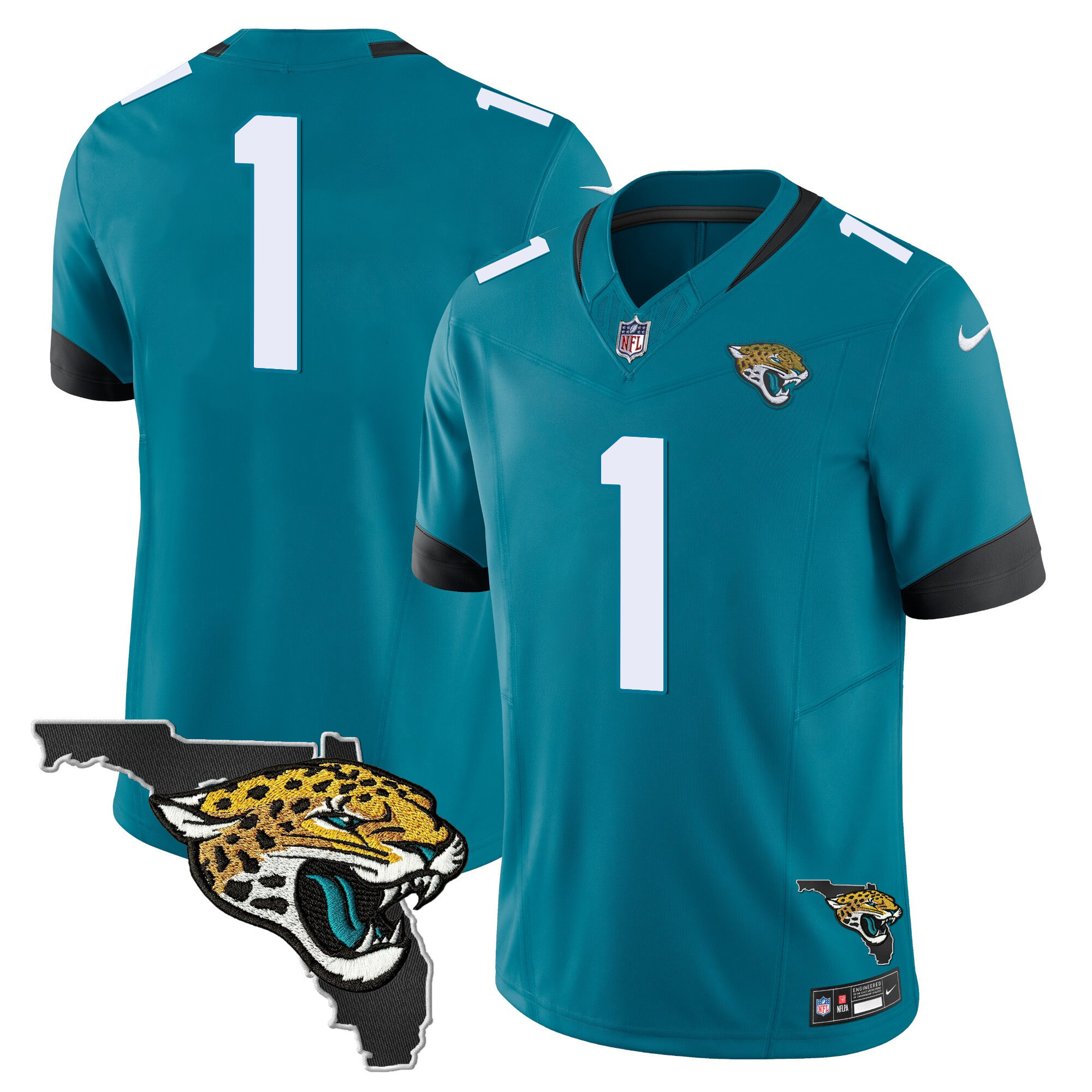 #1 Team Men's Jacksonville Jaguars Florida Patch Vapor Teal Jersey - All Stitched