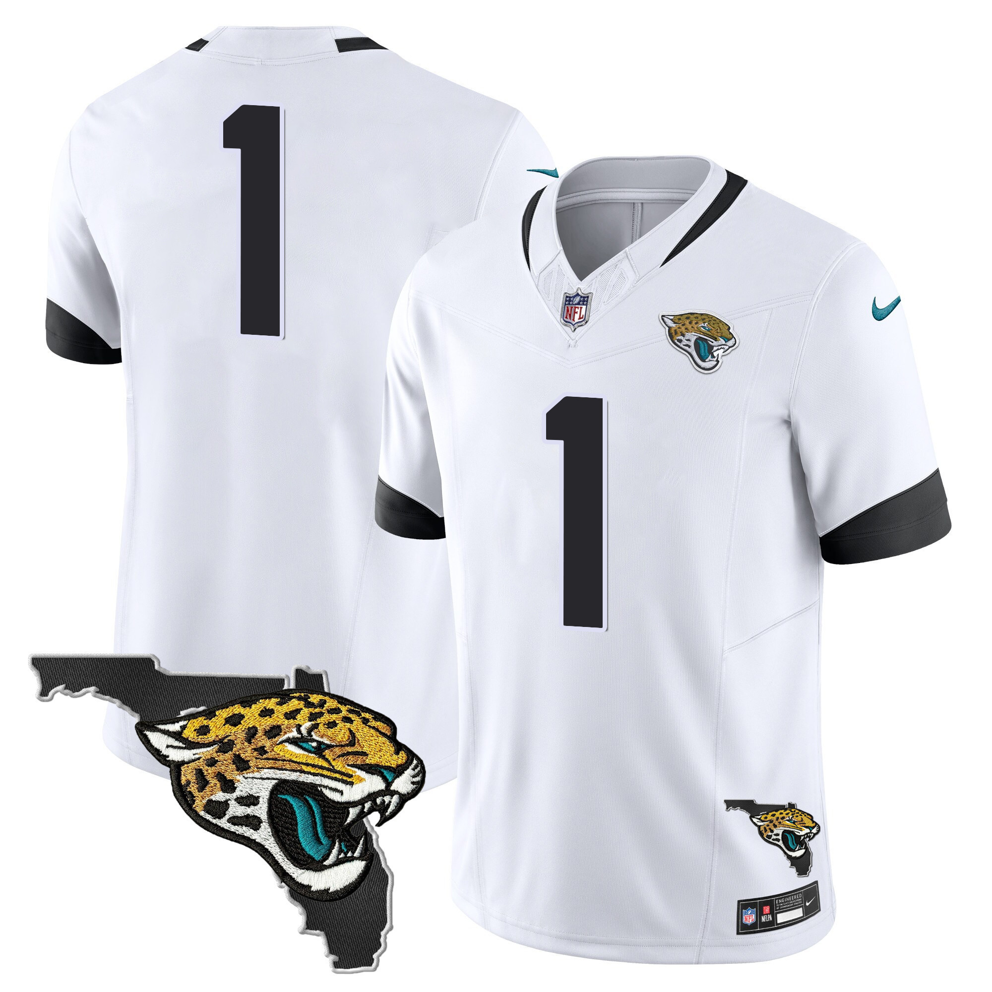 #1 Team Men's Jacksonville Jaguars Florida Patch Vapor White Jersey - All Stitched