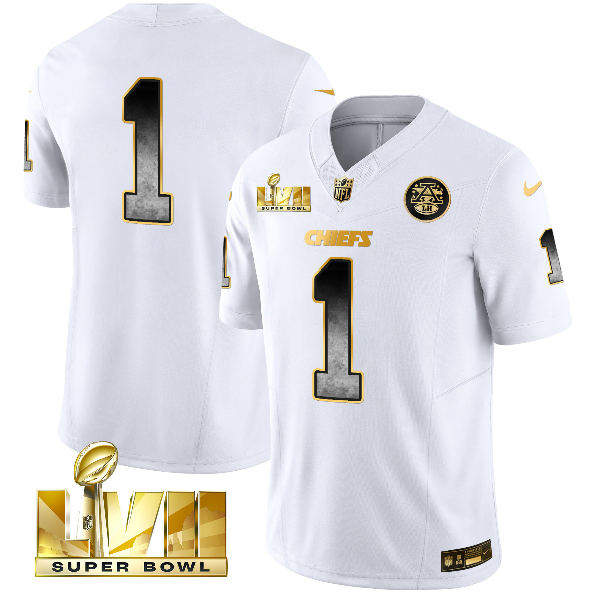 #1 Team Men's Kansas City Chiefs Gold Arch Smoke Vapor White Gold Jersey - All Stitched