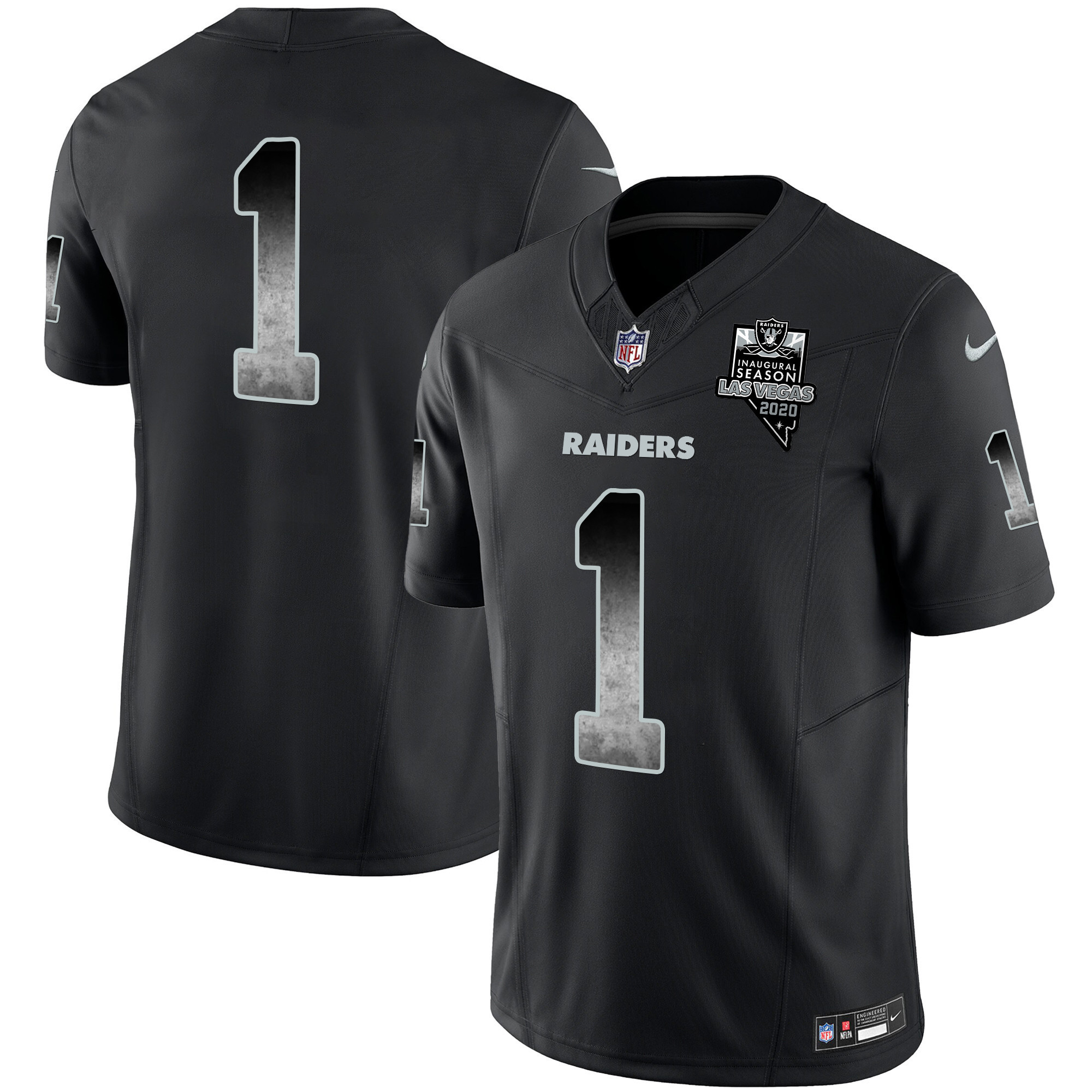 #1 Team Men's Las Vegas Raiders Arch Smoke Vapor Black Jersey - All Stitched