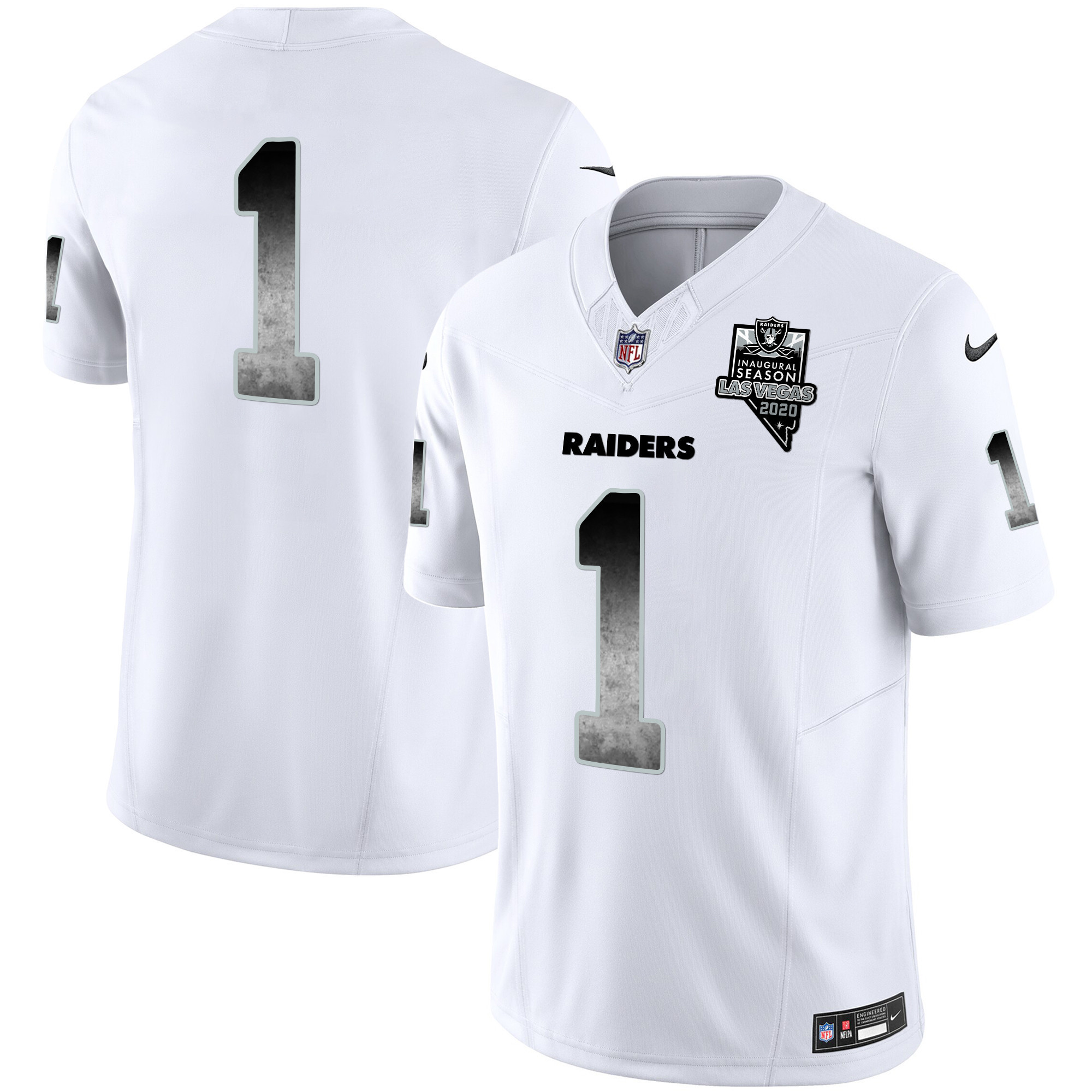#1 Team Men's Las Vegas Raiders Arch Smoke Vapor White Jersey - All Stitched