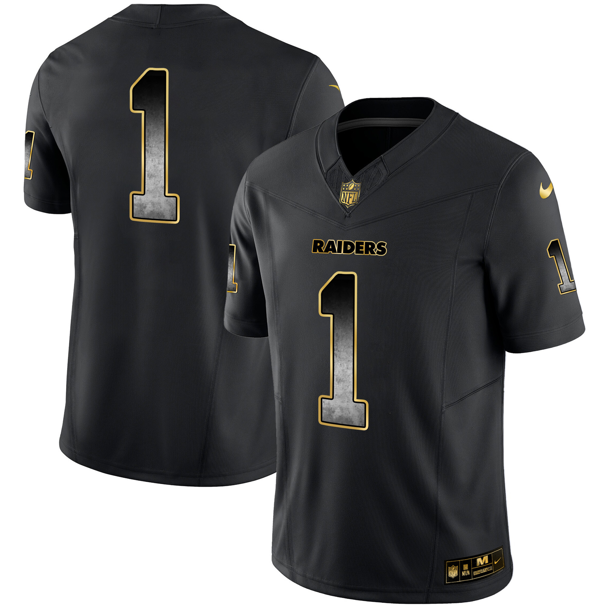 #1 Team Men's Las Vegas Raiders Gold Arch Smoke Vapor Black Gold Jersey - All Stitched