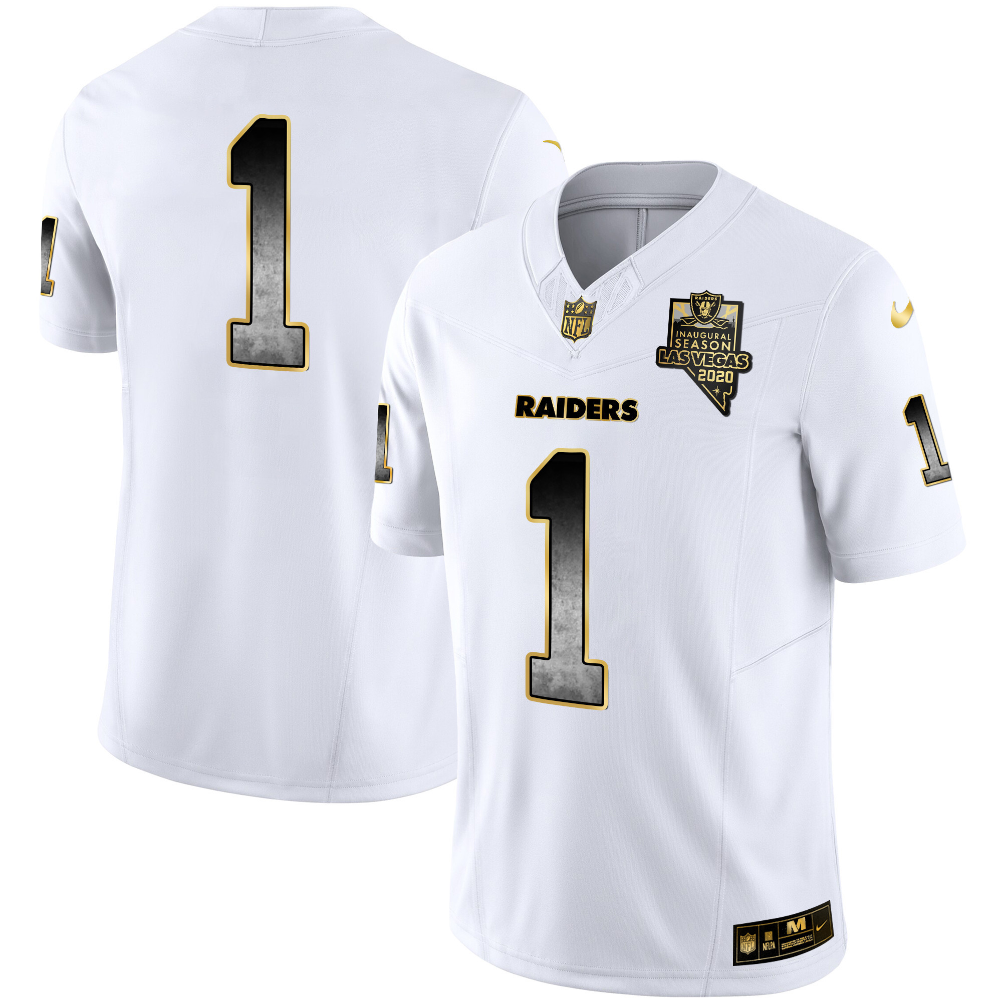 #1 Team Men's Las Vegas Raiders Gold Arch Smoke Vapor White Gold Jersey - All Stitched