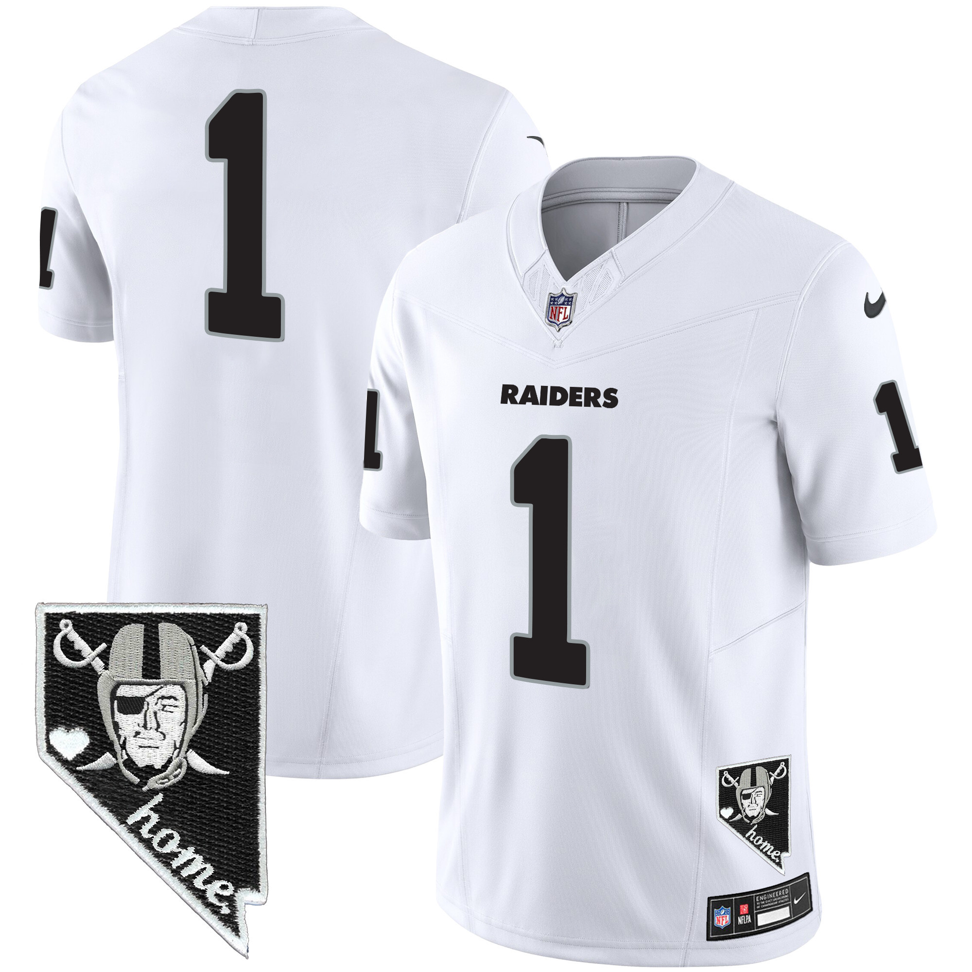 #1 Team Men's Las Vegas Raiders Nevada Home Patch Vapor White Jersey - All Stitched