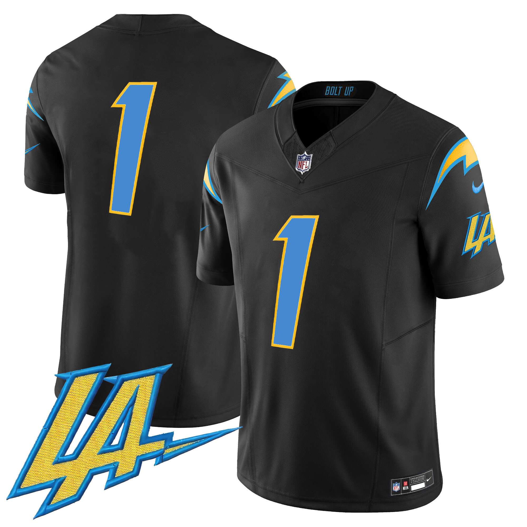 #1 Team Men's Los Angeles Chargers Vapor Limited Black Jersey - All Stitched