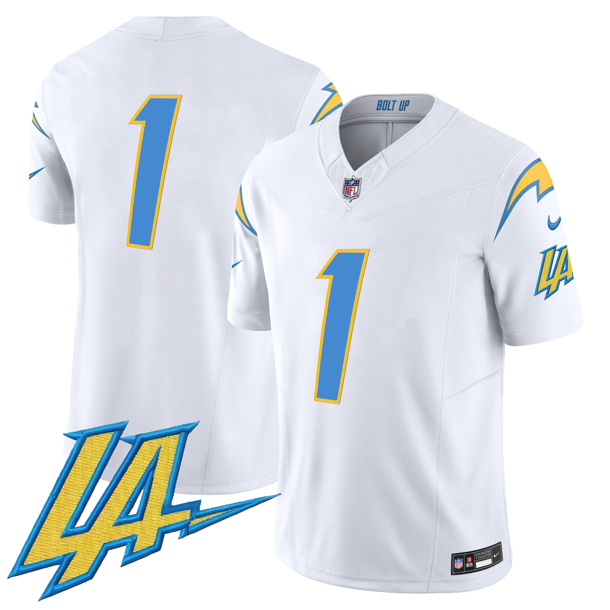 #1 Team Men's Los Angeles Chargers Vapor Limited White Jersey - All Stitched