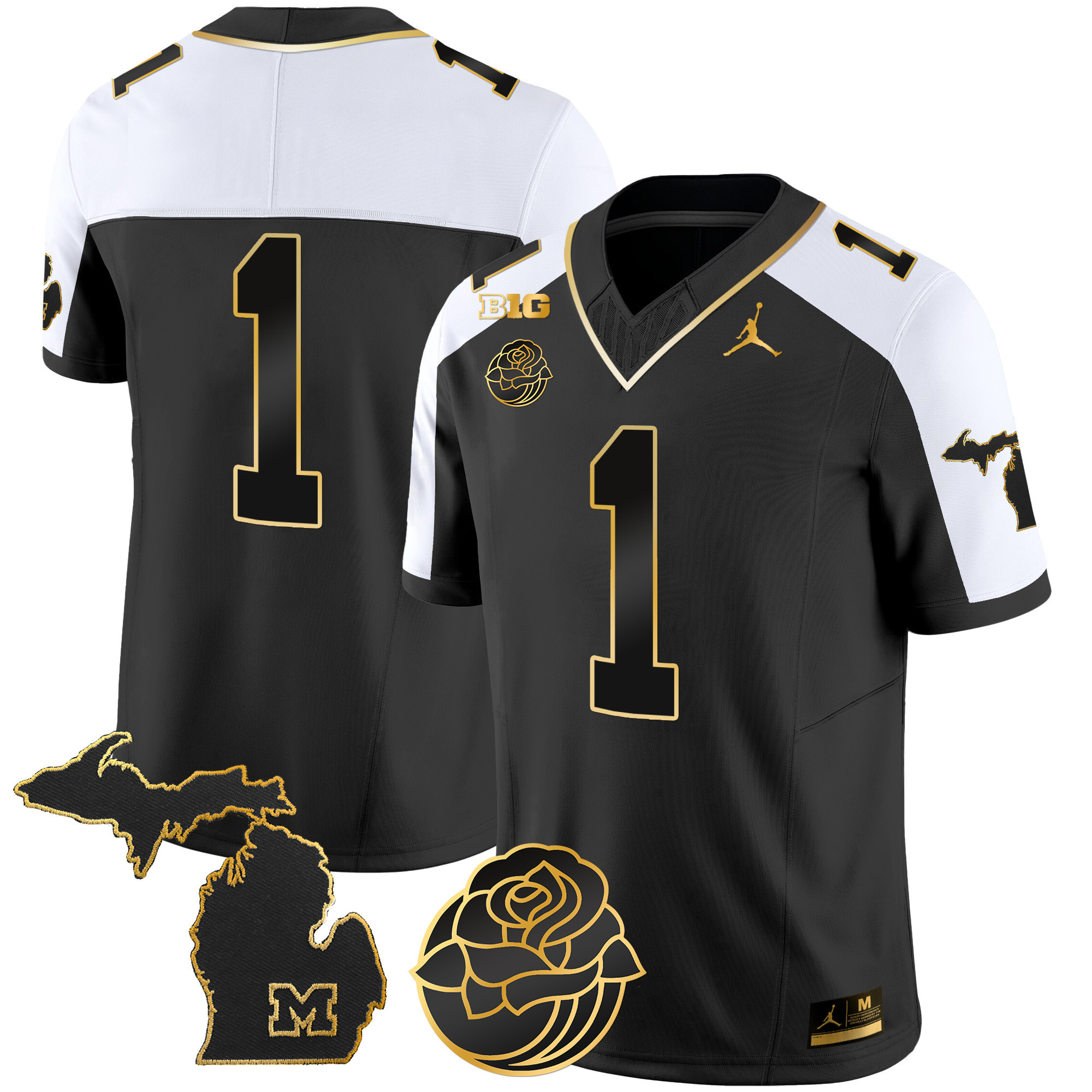 #1 Team Men's Michigan Wolverines Rose Bowl Patch Gold Vapor Alternate Jersey - All Stitched