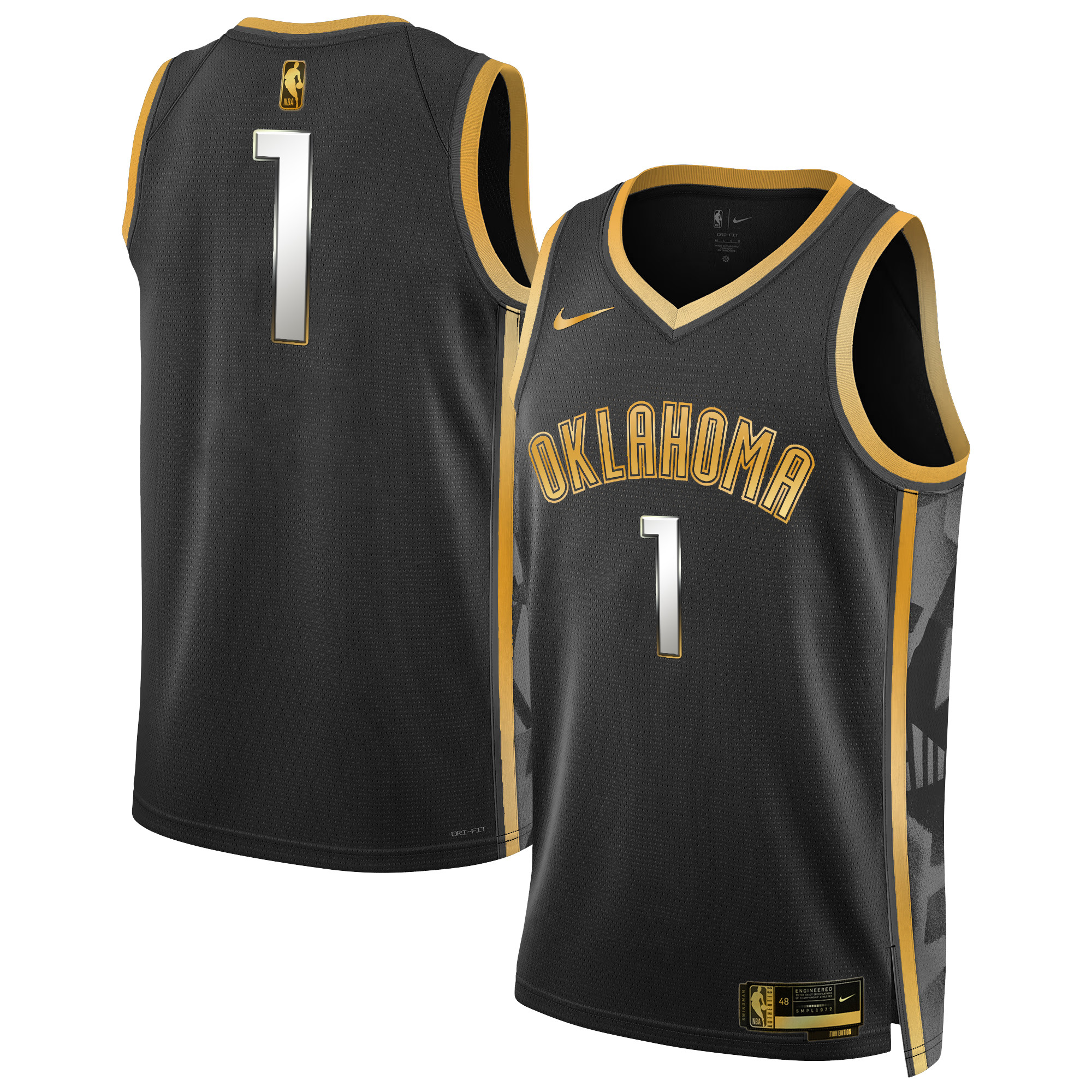 #1 Team Men's Oklahoma City Thunder 2024/25 City Edition Swingman Black Gold Jersey - All Stitched