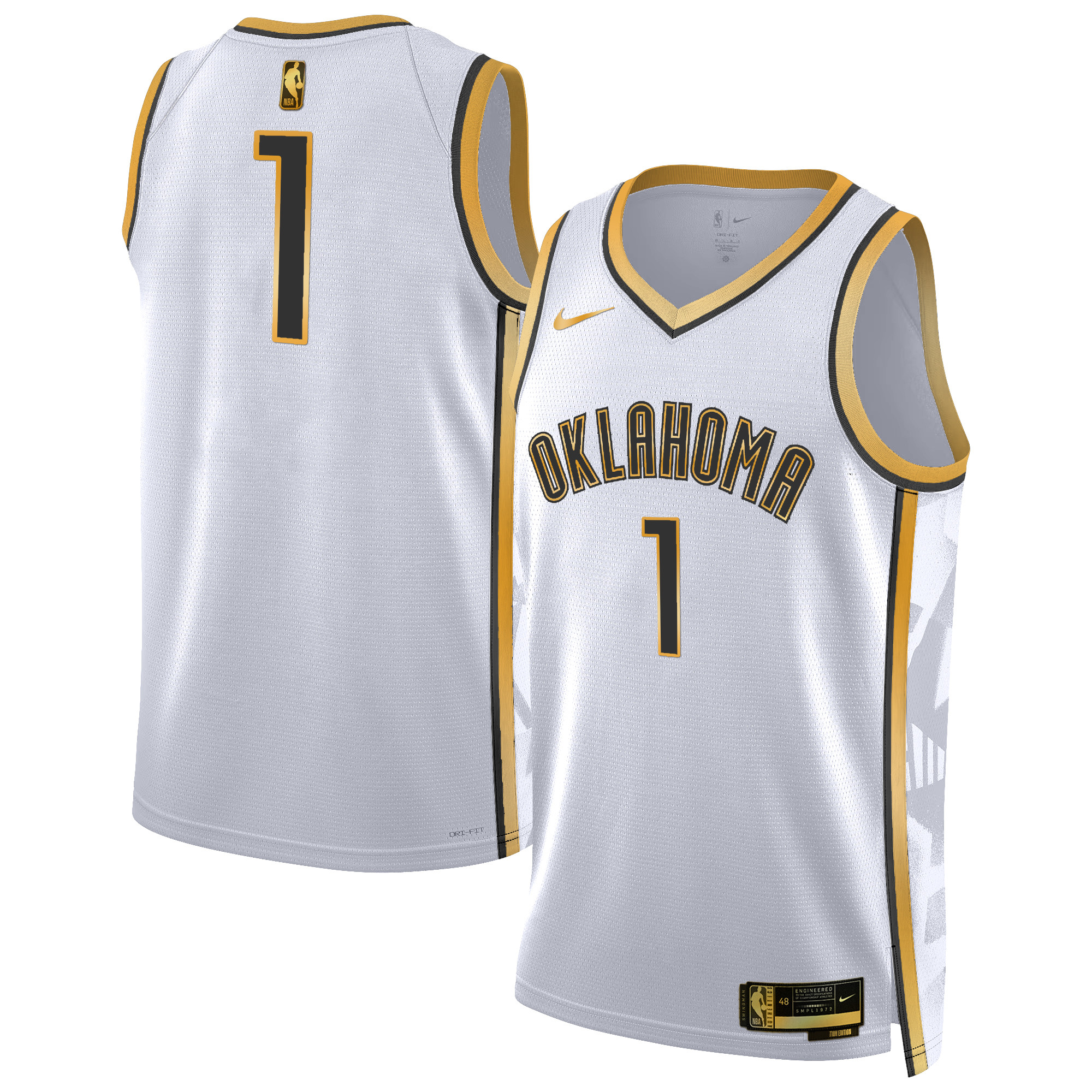 #1 Team Men's Oklahoma City Thunder 2024/25 City Edition Swingman White Gold Jersey - All Stitched