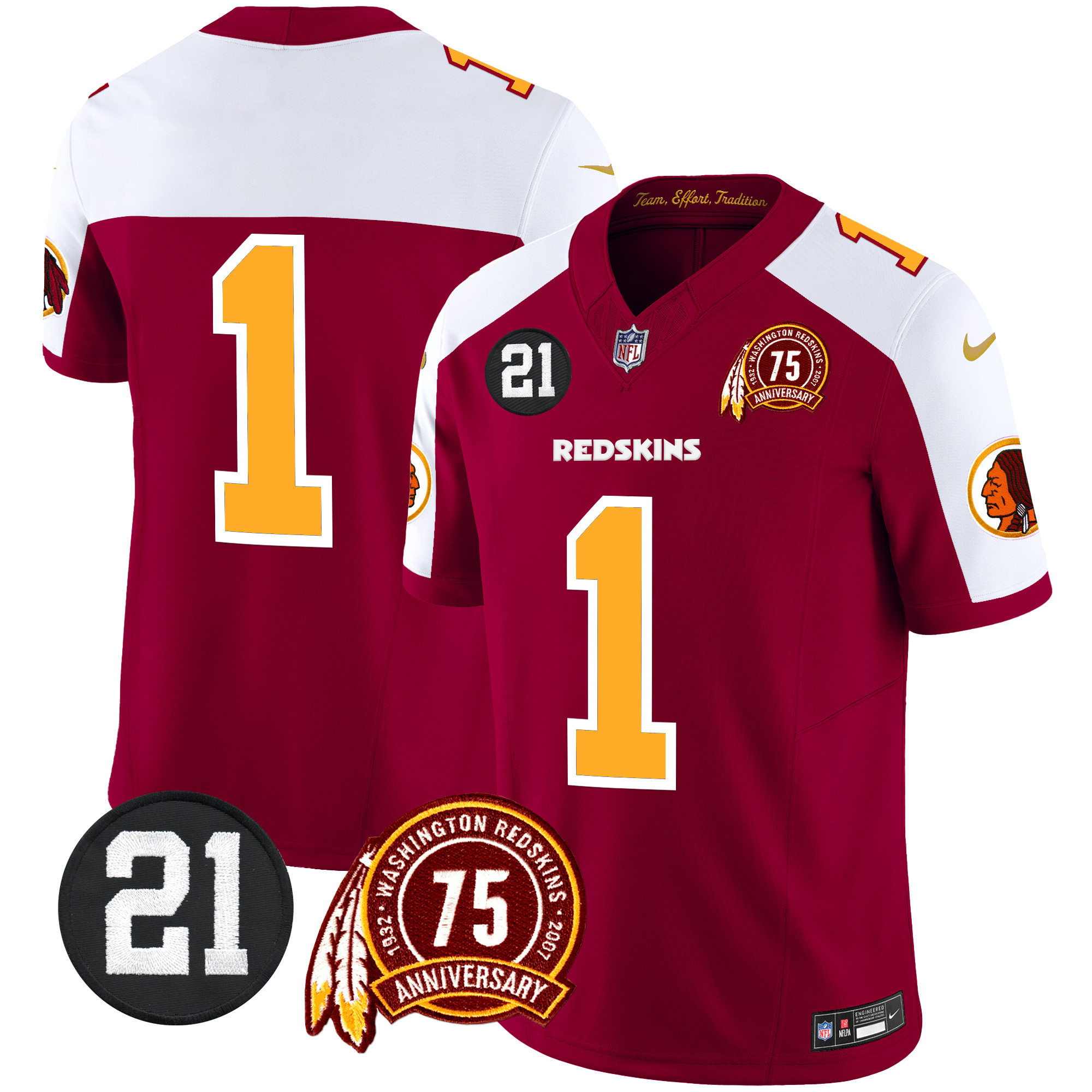 #1 Team Men's Washington Redskins 75th & Sean Taylor Patch Vapor Limited Burgundy Alternate Jersey - All Stitched