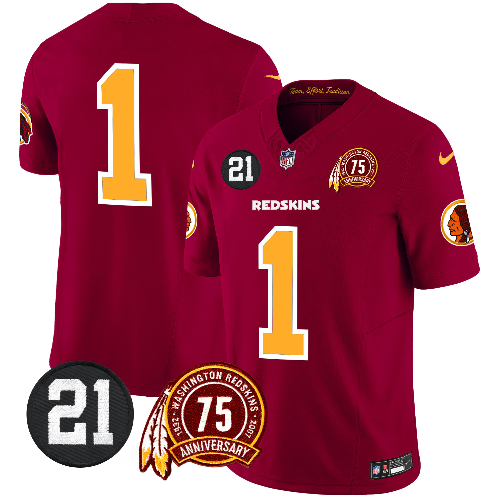 #1 Team Men's Washington Redskins 75th & Sean Taylor Patch Vapor Limited Burgundy Jersey - All Stitched