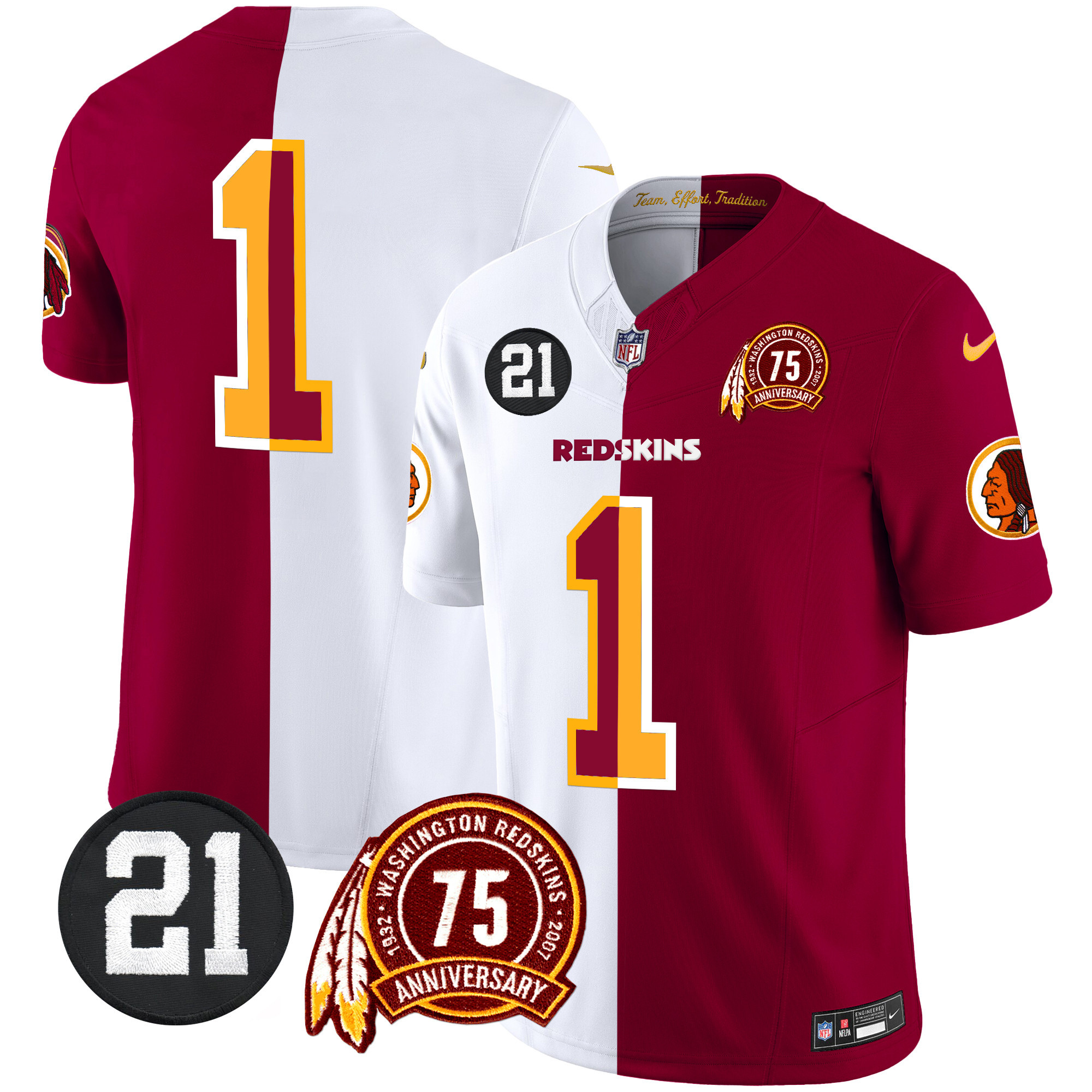 #1 Team Men's Washington Redskins 75th & Sean Taylor Patch Vapor Limited Half Jersey - All Stitched