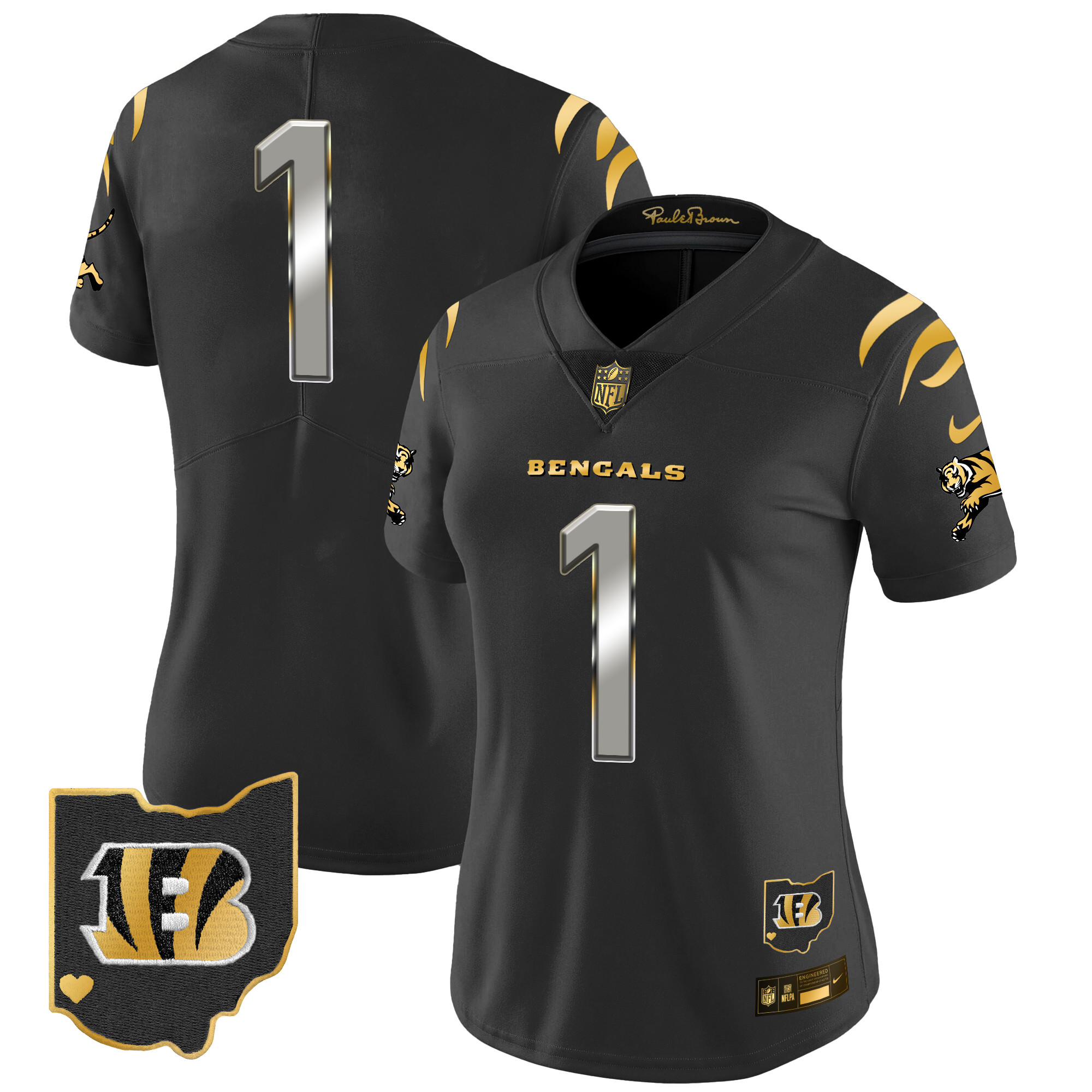 #1 Team Women's Cincinnati Bengals 2024 Gold Vapor Limited Black Limited Jersey - All Stitched